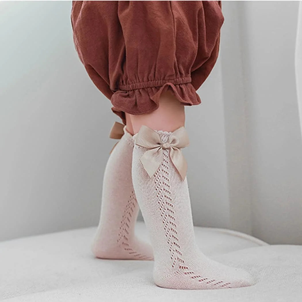 Baby Girls Knee High Socks Toddler Bow Mesh Tube Socks 5 Pairs