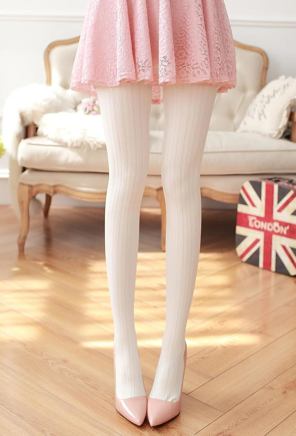 SurBepo Women Fishnet Hollow Out Knitted Patterned Thick Warm Stockings Tights Vertical Strips Pantyhose For Female