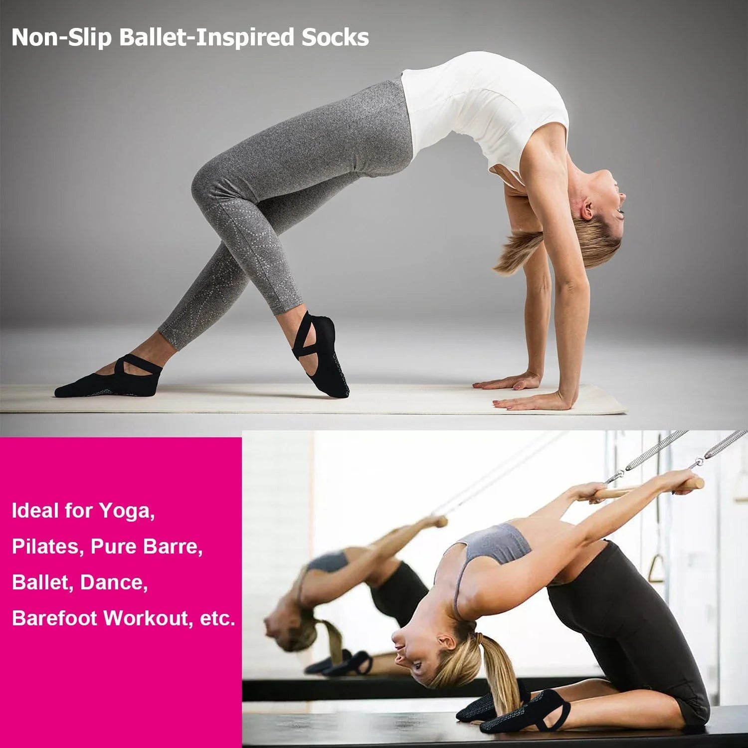 Ozaiic Pilates Socks for Women Non Slip Grip Yoga Barefoot Indoor Workout