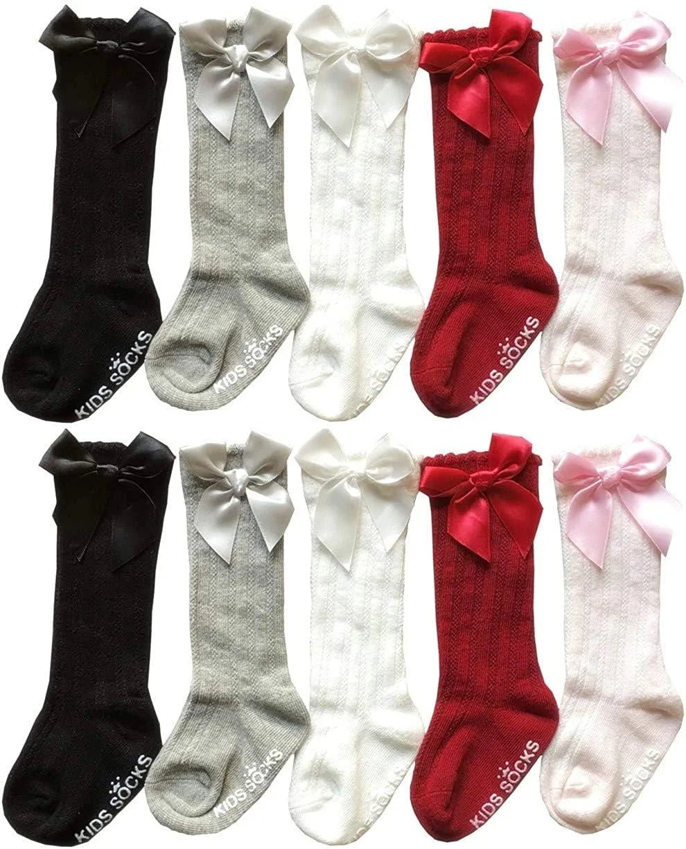 QandSweet Baby Girl Knee-High Socks Toddlers Bow Stockings Newborn Infant Non-Slip Sock