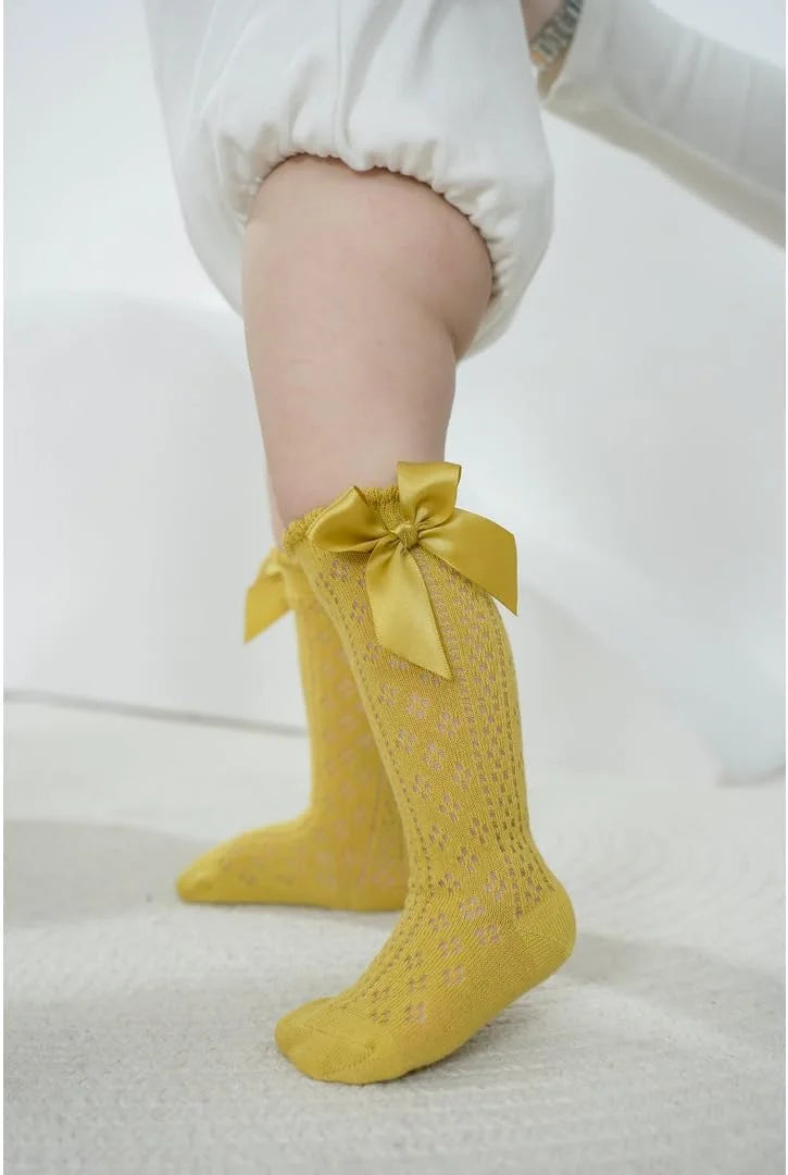 QandSweet Baby Girl Breathable Hollow Socks Resilient Knee High Stockings