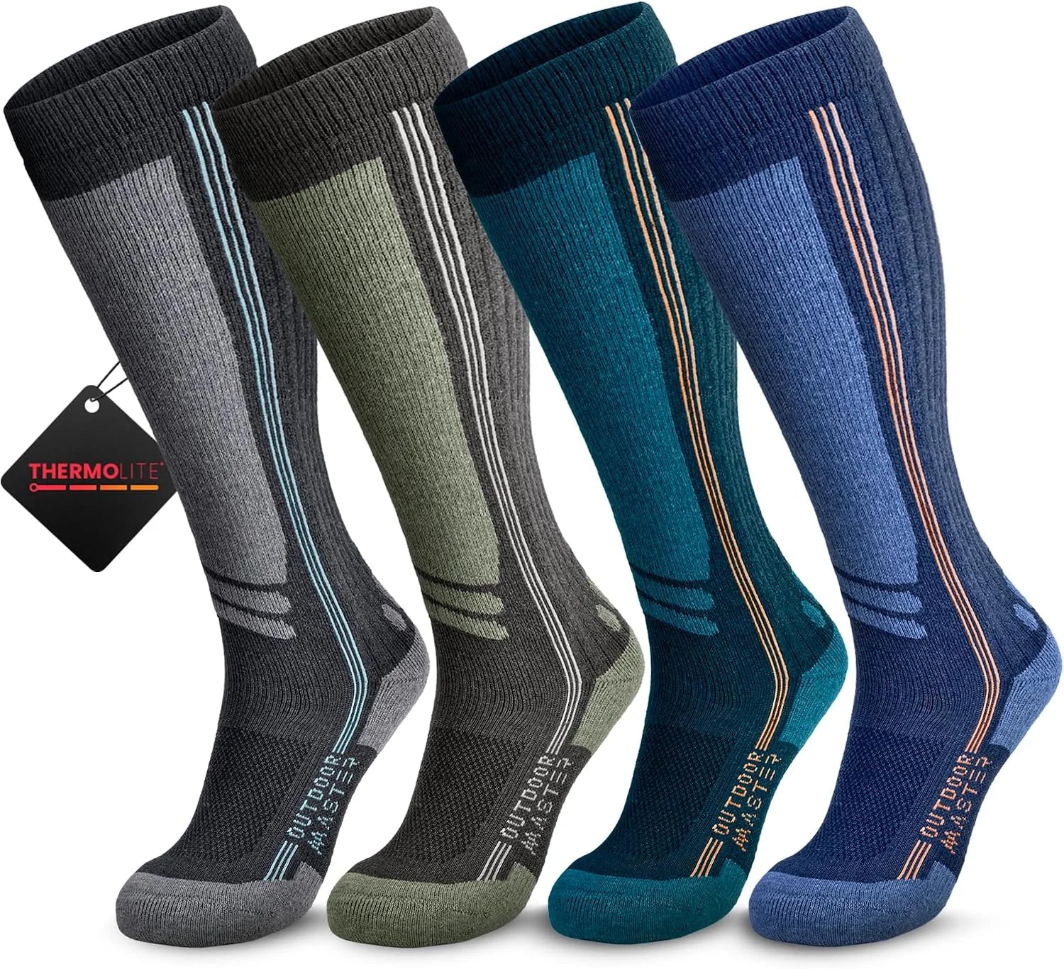 OutdoorMaster Thermolite Merino Wool Ski Socks, Compression Thermal Socks