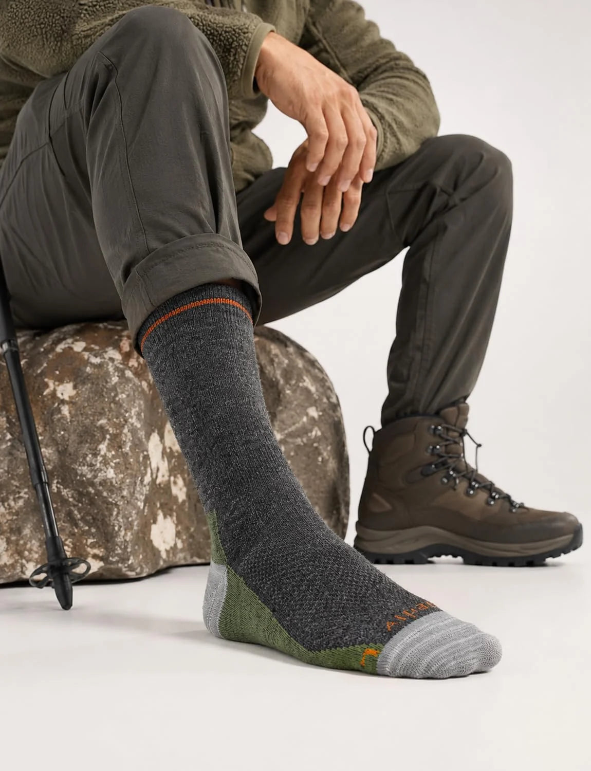 Juclise Alpaca Wool Hiking Socks, Micro Crew Boot Socks, Midweight, 2 Pairs