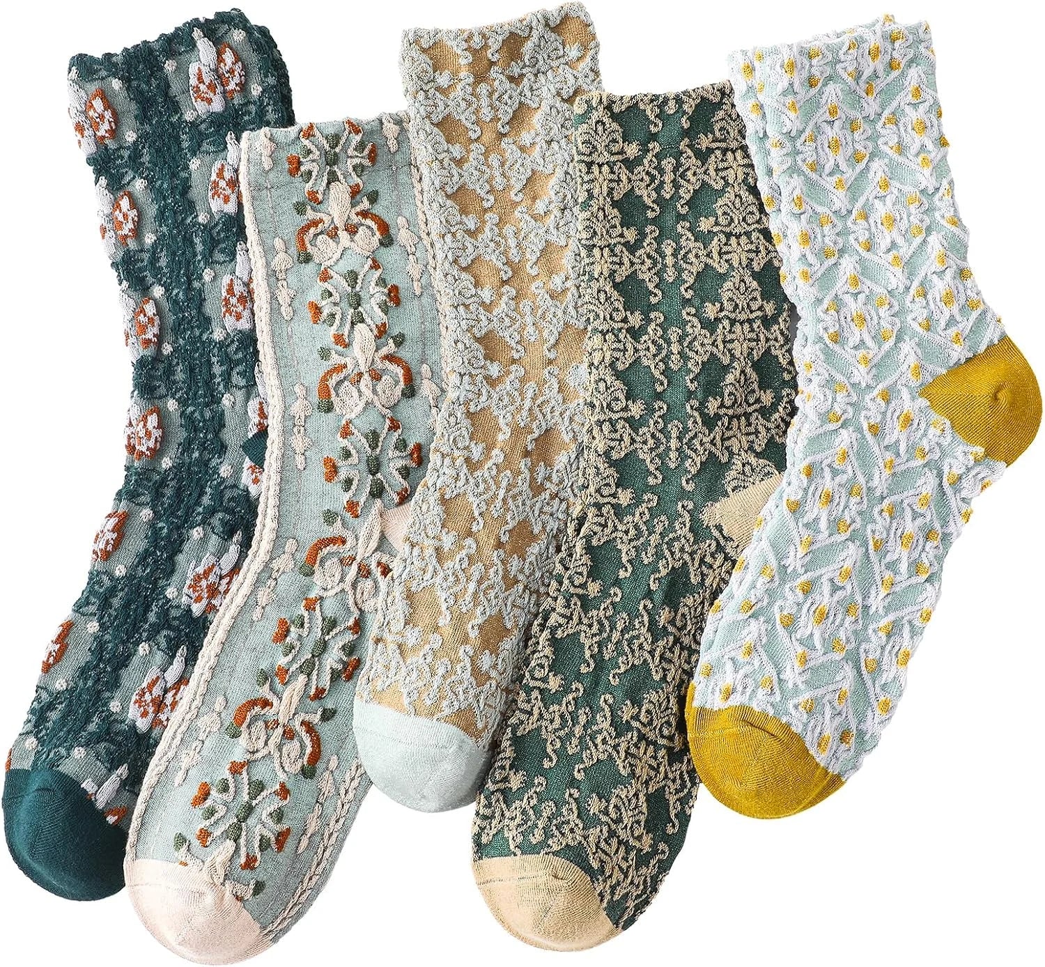 5/6 Pair Crew Socks for Women Floral Socks
