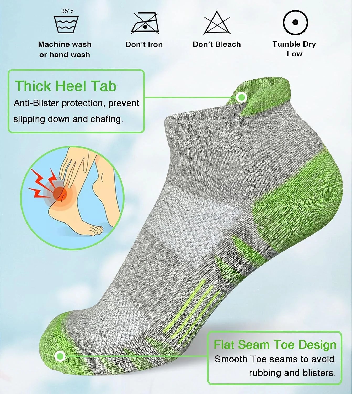 Heyoboy Womens Ankle Anti-blister Cushioned Athletic Running Socks 5 Pairs