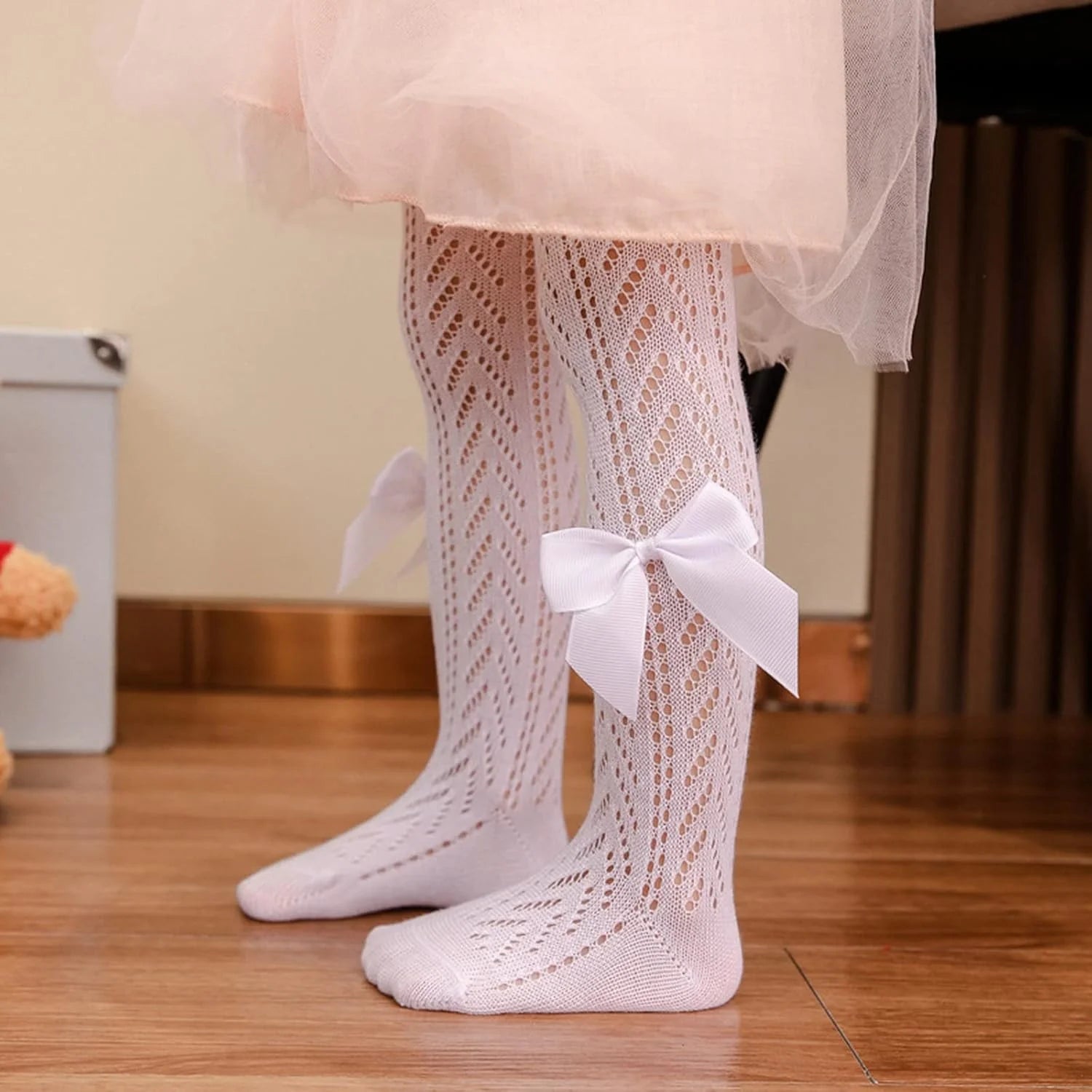 Baby Girl Tights Cute Bow Knit Leggings Toddler Stockings Cotton Pantyhose Infant Hollow Out Newborn Pants