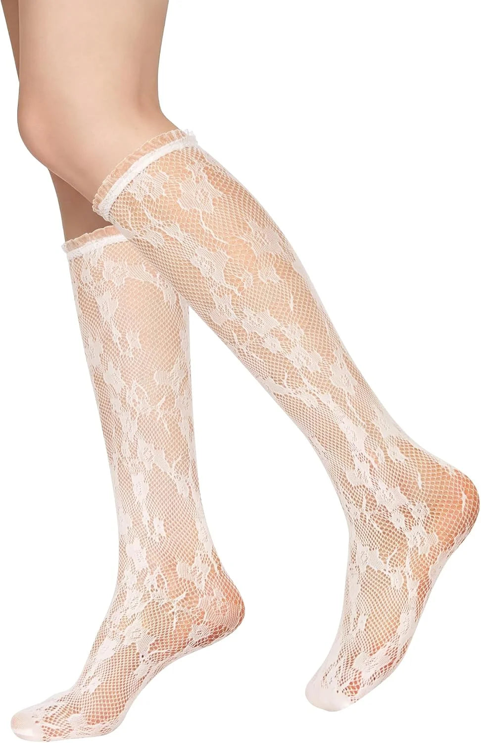 Benefeet Sox Womens Fishnet Knee High Socks Lace Ruffle Long Socks