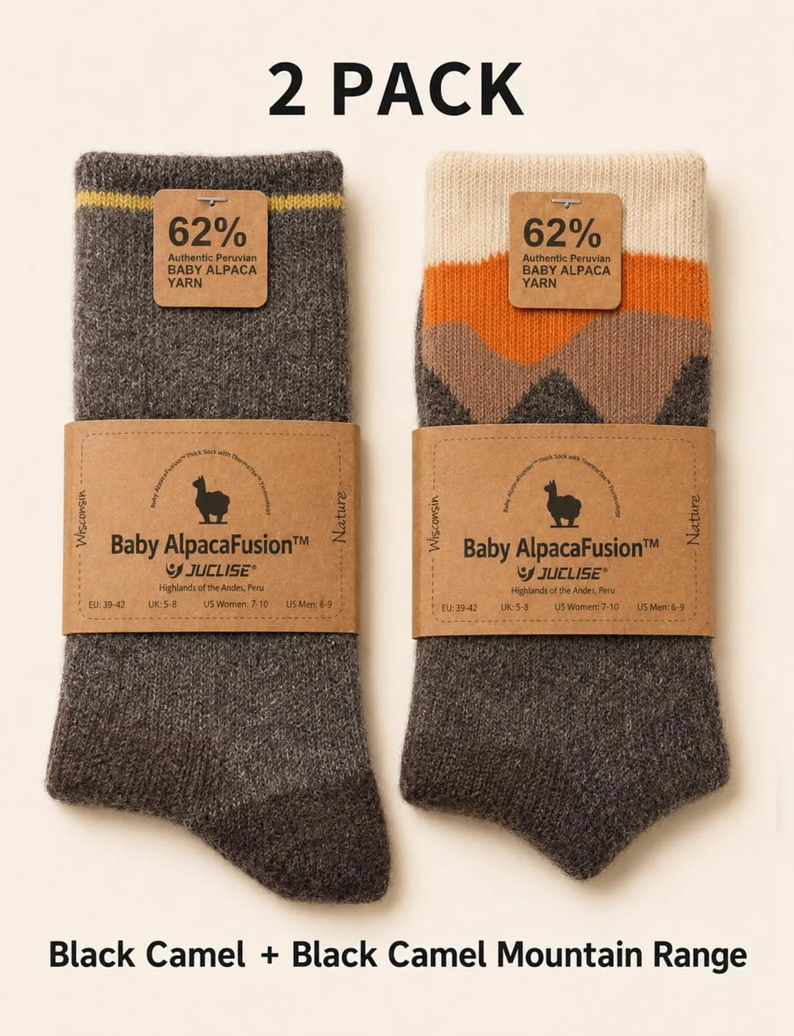 Juclise Alpaca Wool Hiking Socks, Micro Crew Boot Socks, Midweight, 2 Pairs