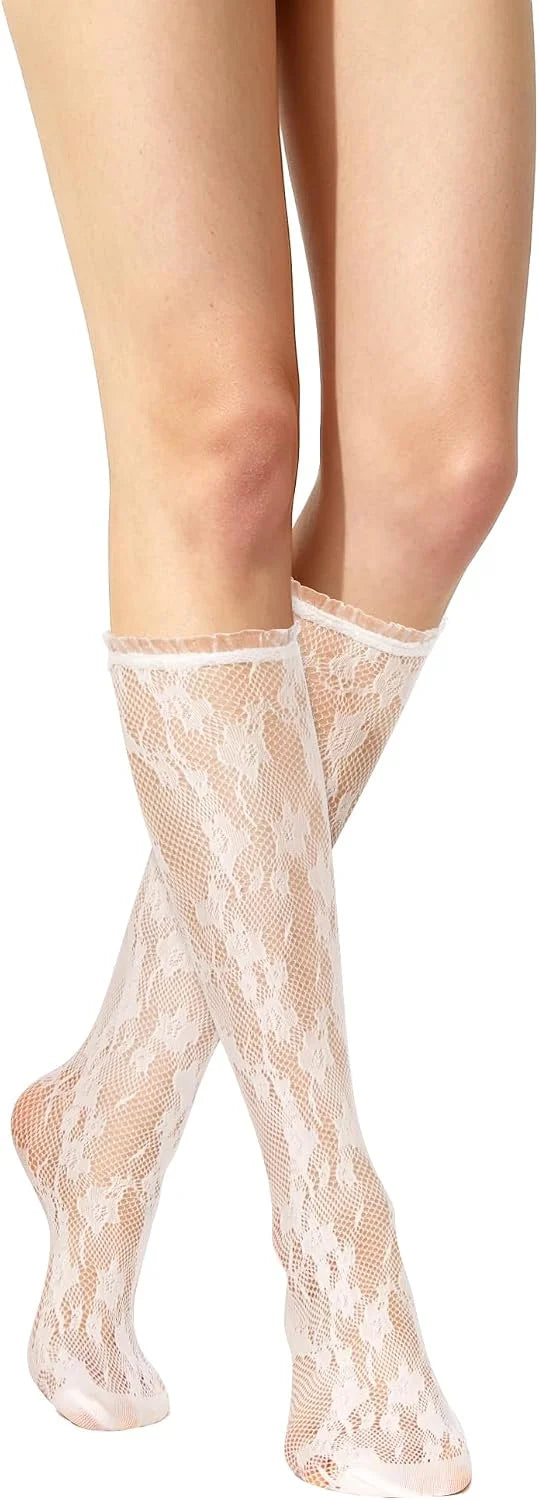 Benefeet Sox Womens Fishnet Knee High Socks Lace Ruffle Long Socks