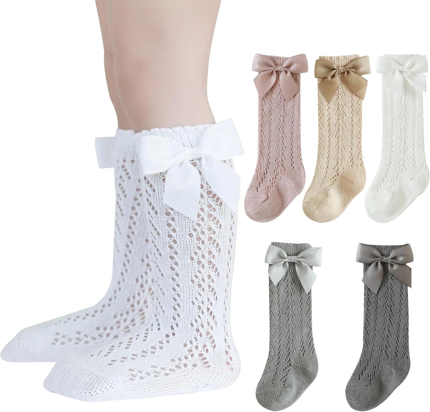 Baby Girls Knee High Socks Pack Bow Long Stockings Infants Toddlers Ruffled Socks School Uniform Leggings Stockings