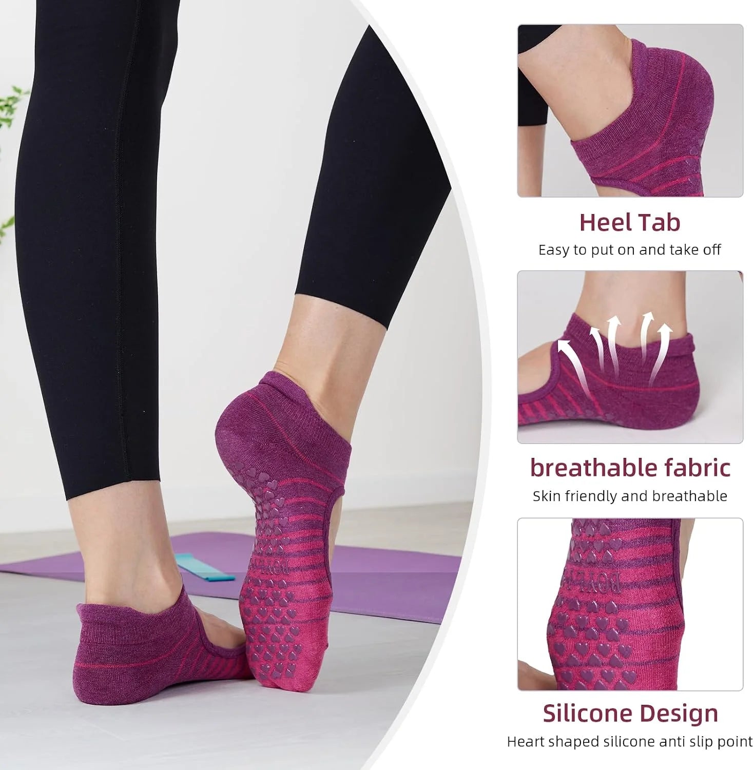 Anti-Slip Yoga Socks for Women, 4 Pairs Stretchy Grip Socks for Pilates, Barre, Dance, and Studio Workouts