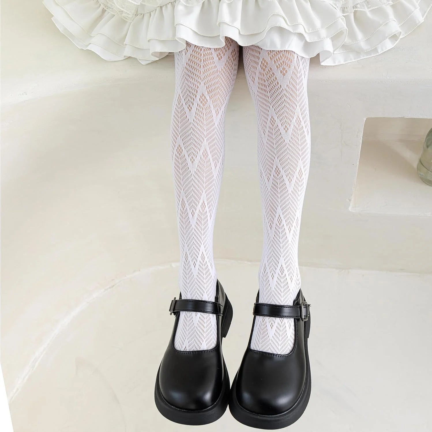 LOLANTA Girls Lace Tights Kids Sheer Patterned Fishnet Stockings 2 Pack