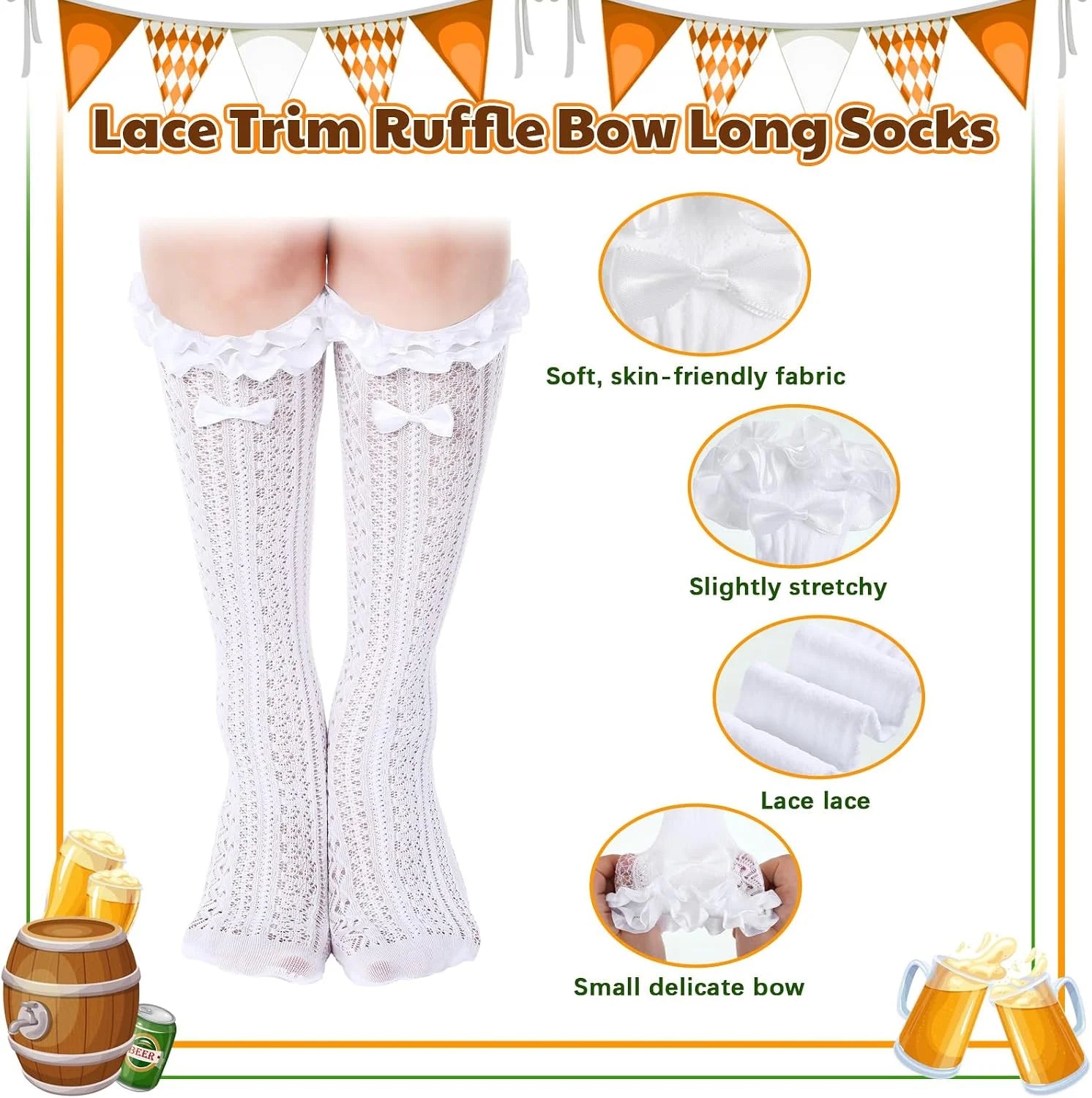 Suhine 2 Pair Oktoberfest Socks Dirndl Knee High Socks