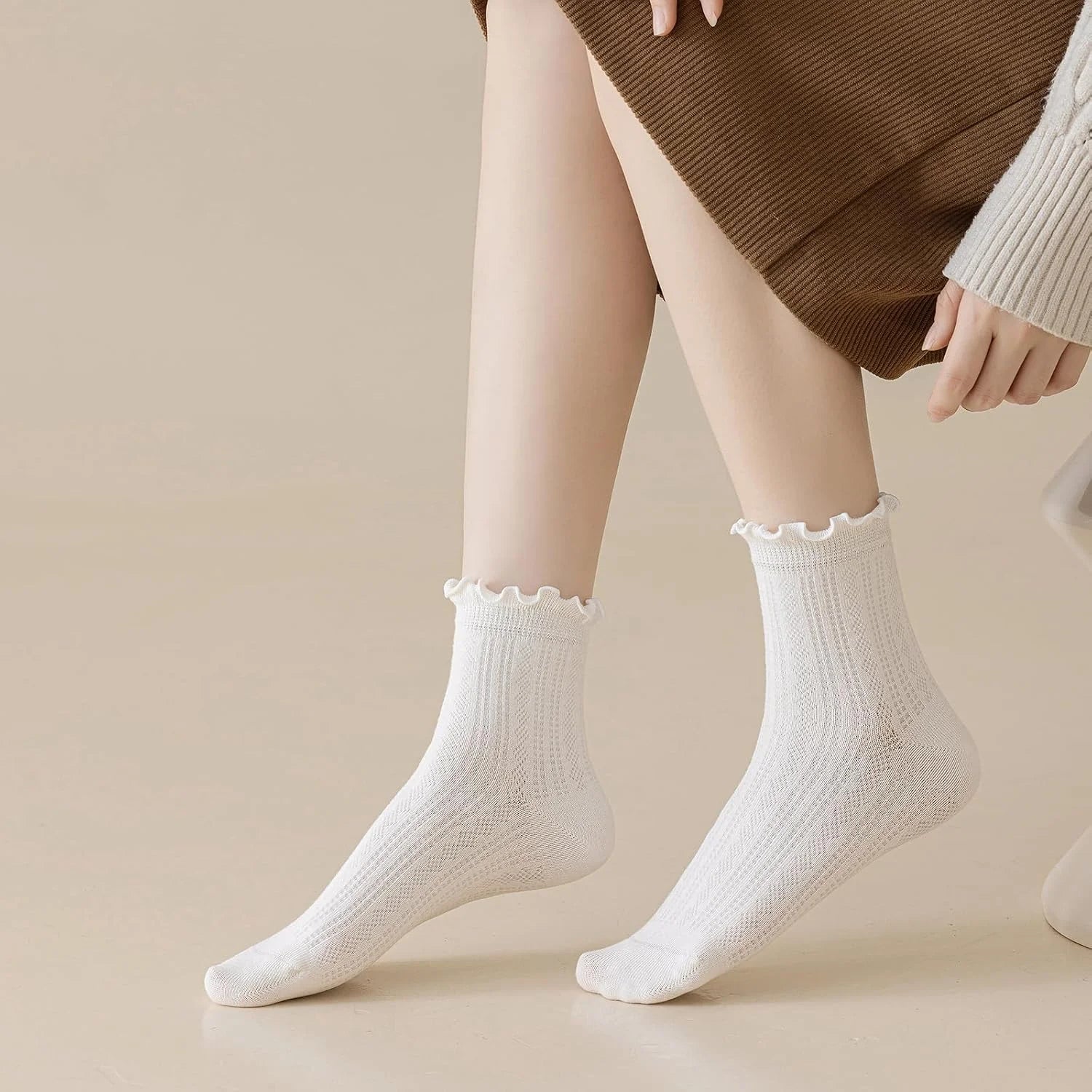 Mcool Mary Womens Crew Socks Ruffle Casual Cotton Frilly Breathable Cute Knit Lettuce Trim Dress Ankle Socks 6 Pack