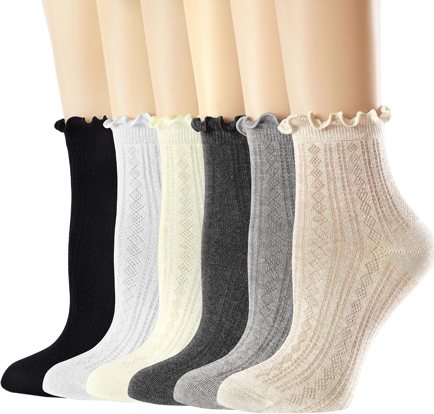 Mcool Mary Womens Crew Socks Ruffle Casual Cotton Frilly Breathable Cute Knit Lettuce Trim Dress Ankle Socks 6 Pack