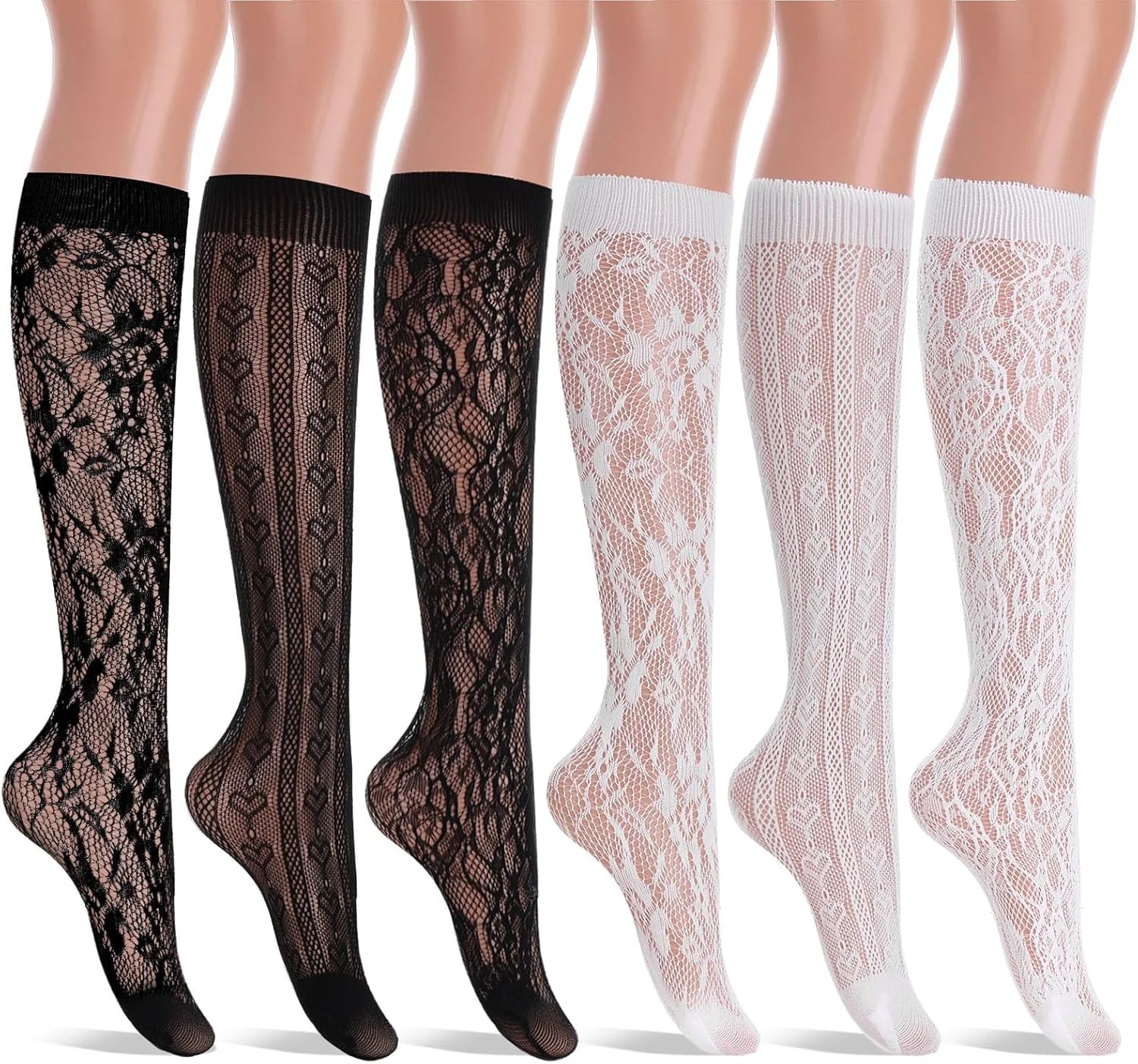 6 Pairs Women's Fishnet Knee High Socks
