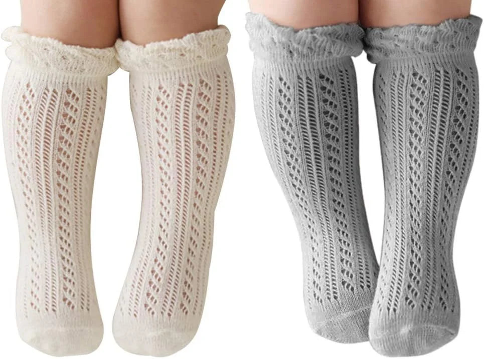 ACTLATI Baby Girls Knee High Socks Hollow Out Anti-skid Knitting Stockings Suitable for 0-2 Years Infants Toddlers