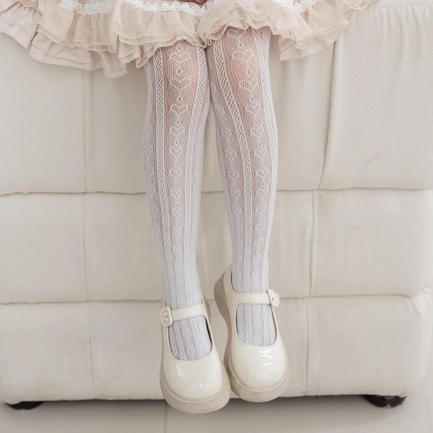 LOLANTA Girls Lace Tights Kids Sheer Patterned Fishnet Stockings 2 Pack