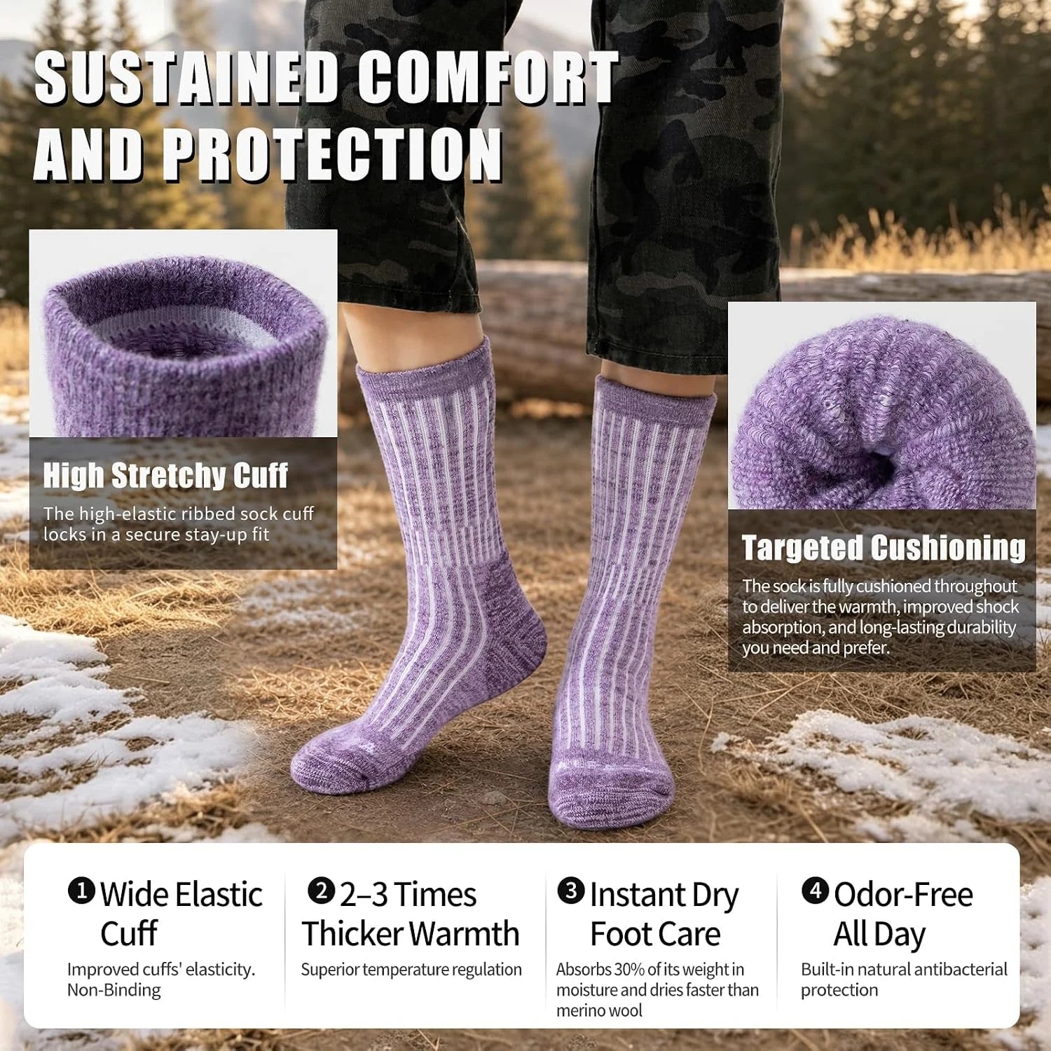 Alpaca Wool Hiking Socks, Crew Boot Work Socks for Men Women