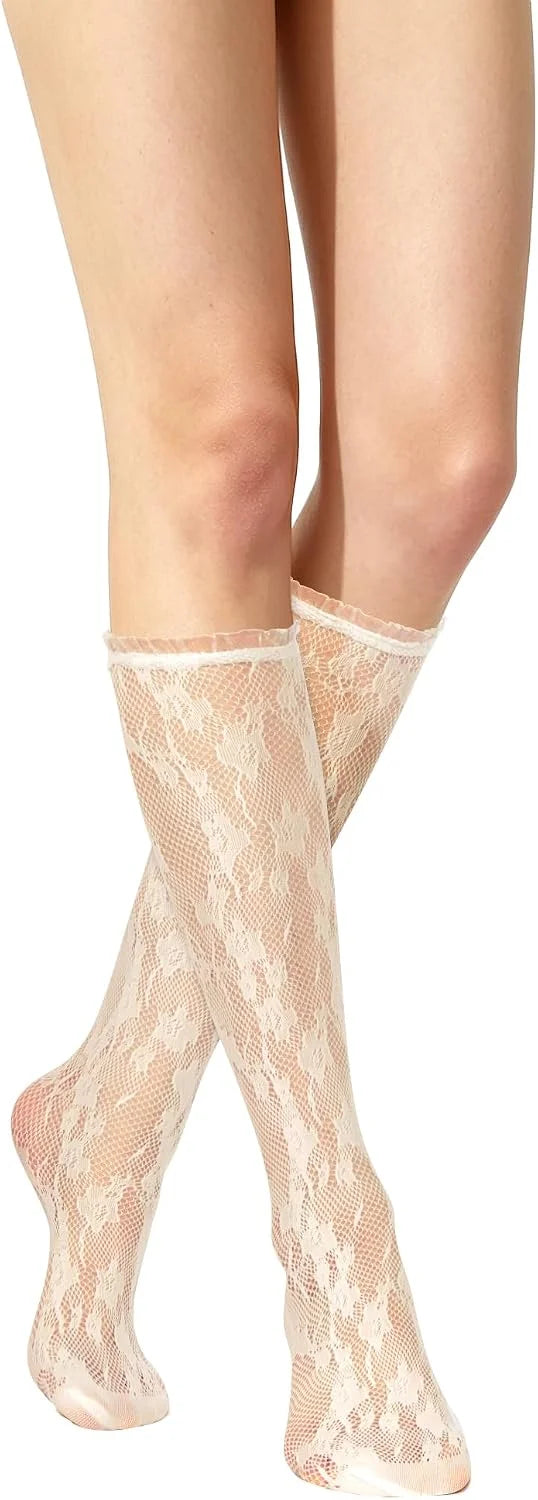 Benefeet Sox Womens Fishnet Knee High Socks Lace Ruffle Long Socks