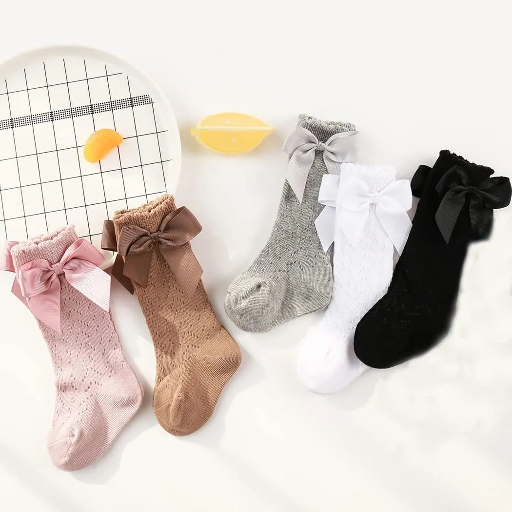 Baby Girls Knee High Socks Toddler Bow Mesh Tube Socks 5 Pairs