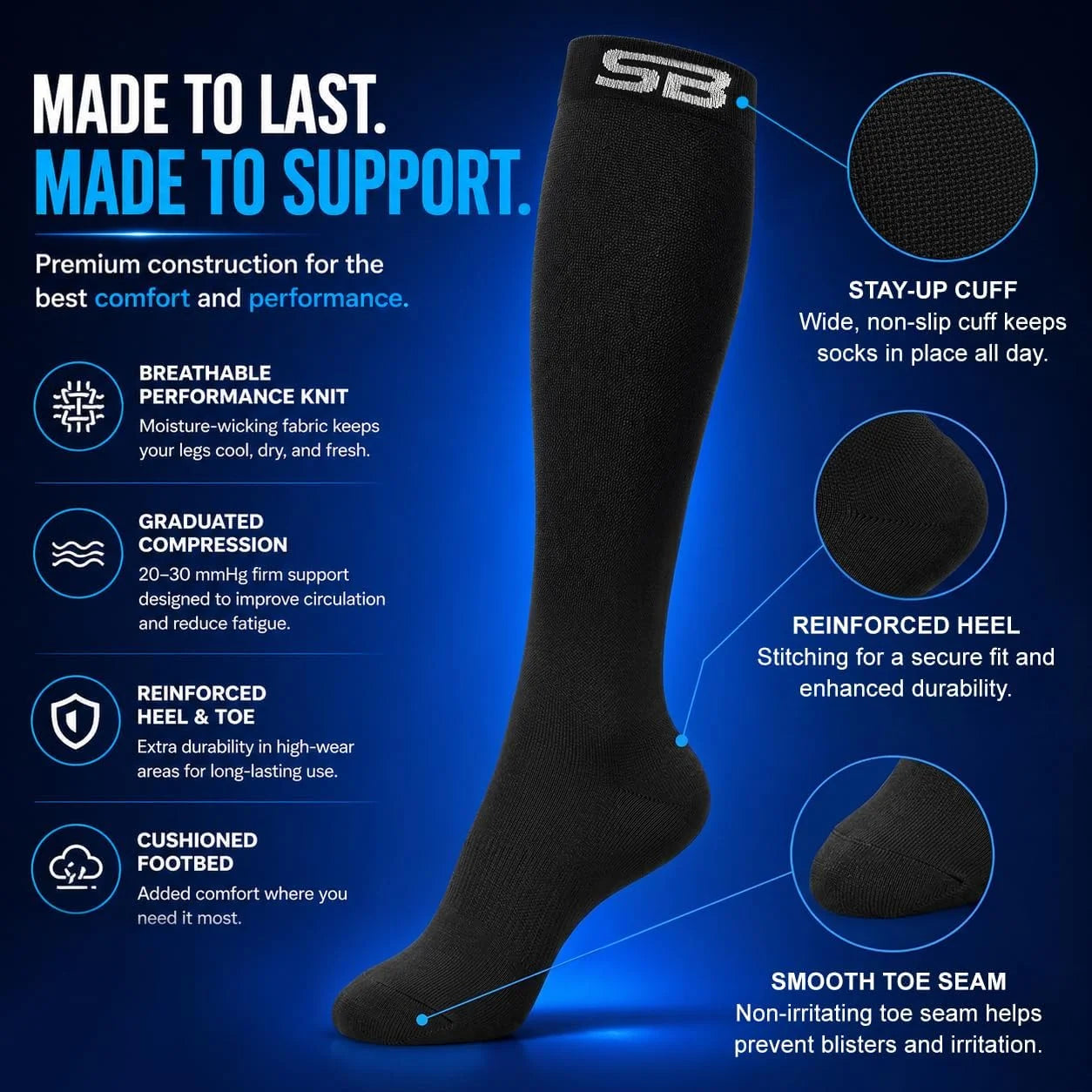 SB SOX Compression Socks for Men & Women (20-30mmHg)