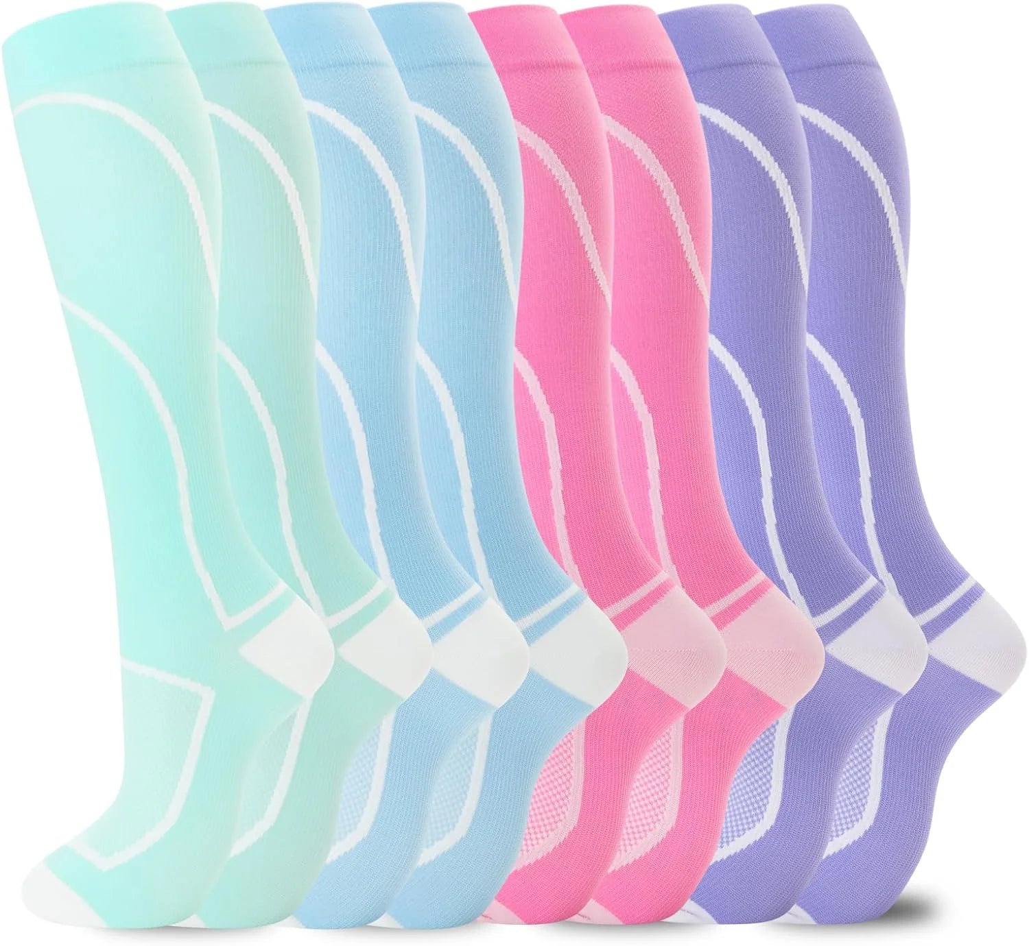 hello momoya Compression Socks for Women Men Circulation Knee High 8 Pairs for Nurses, Running, Travel, Athletic