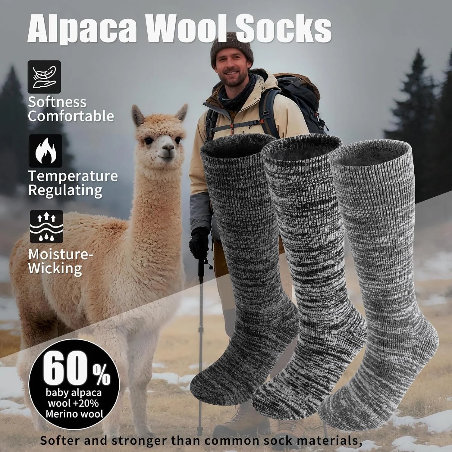 Alpaca Wool Boot Socks,Thermal Warm Heavyweight Thick for Men Women