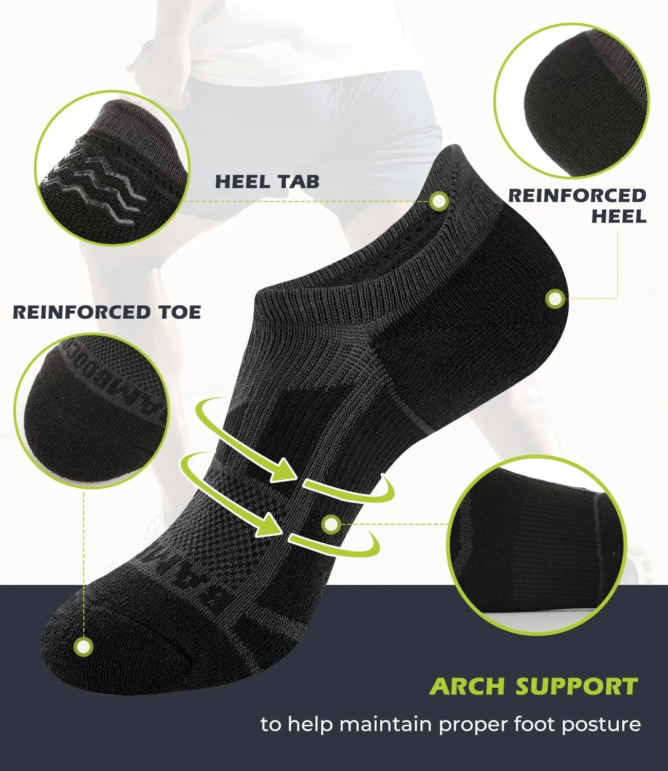 BAMBOO COOL Men's No-Show Socks Low Cut Breathable Moisture-Wicking Socks Non Slip Running Workout casual, 6 Packs