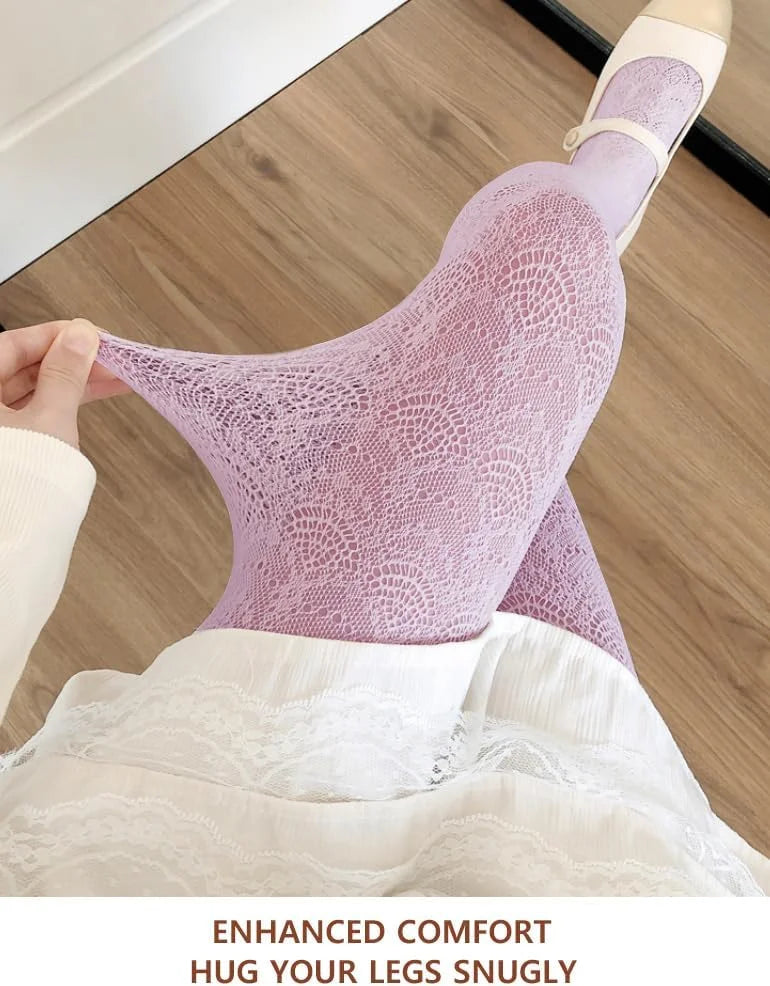 VERO MONTE Womens Colorful Hollow Out Knitted Tights - Patterned Lace Stockings