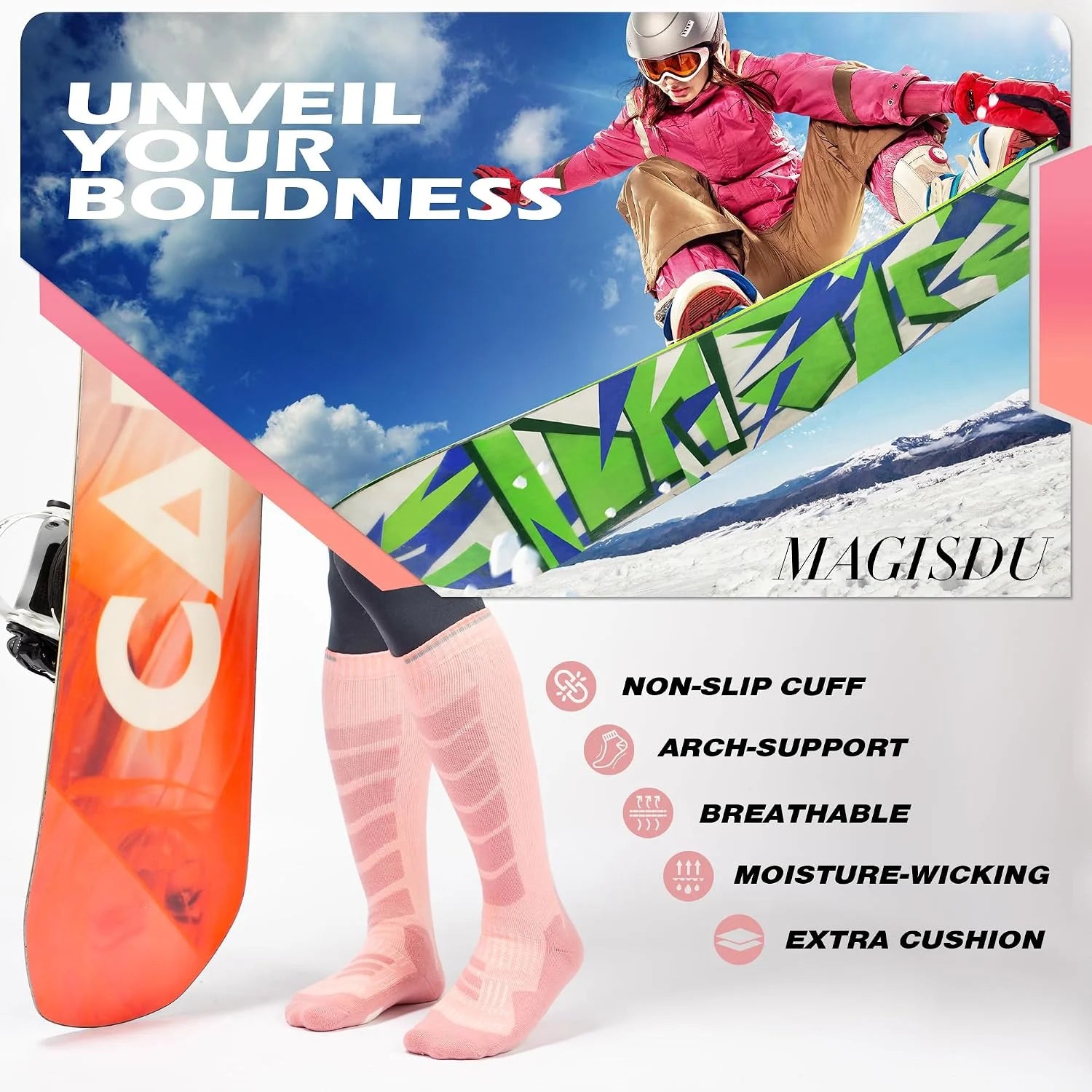 Alpaca Wool Ski Socks 2Pair Knee High Thermal Warm Winter Thick Cushion Compression Snow Snowboarding Hunting Outdoor