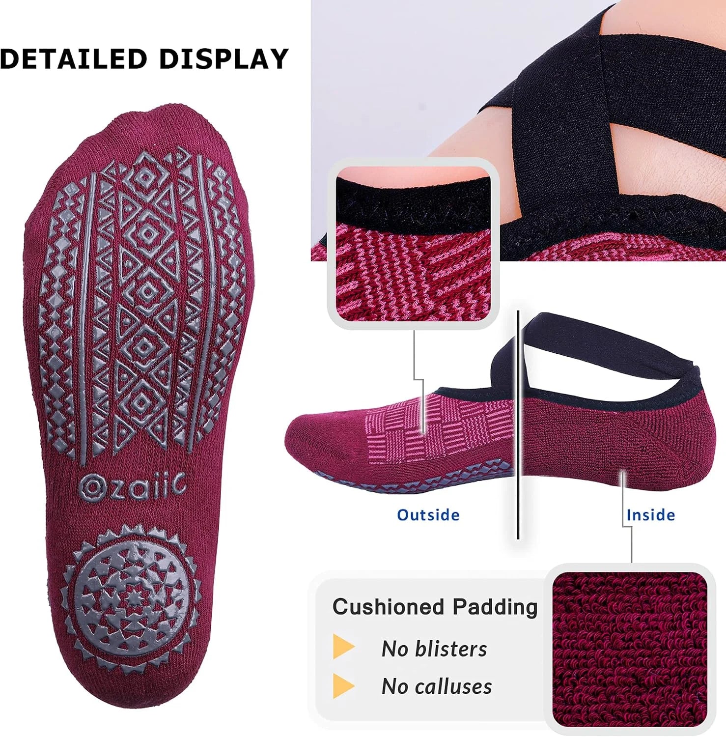 Ozaiic Pilates Socks for Women Non Slip Grip Yoga Barefoot Indoor Workout