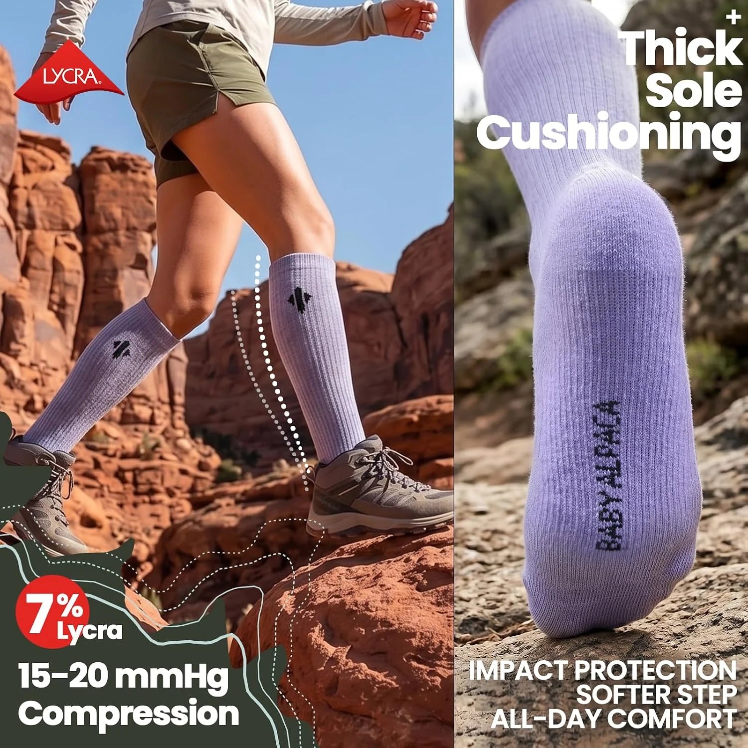 Alpaca Compression Socks for Men & Women, 15-20 mmHg Knee High Graduated Circulation Support, Moisture Wicking