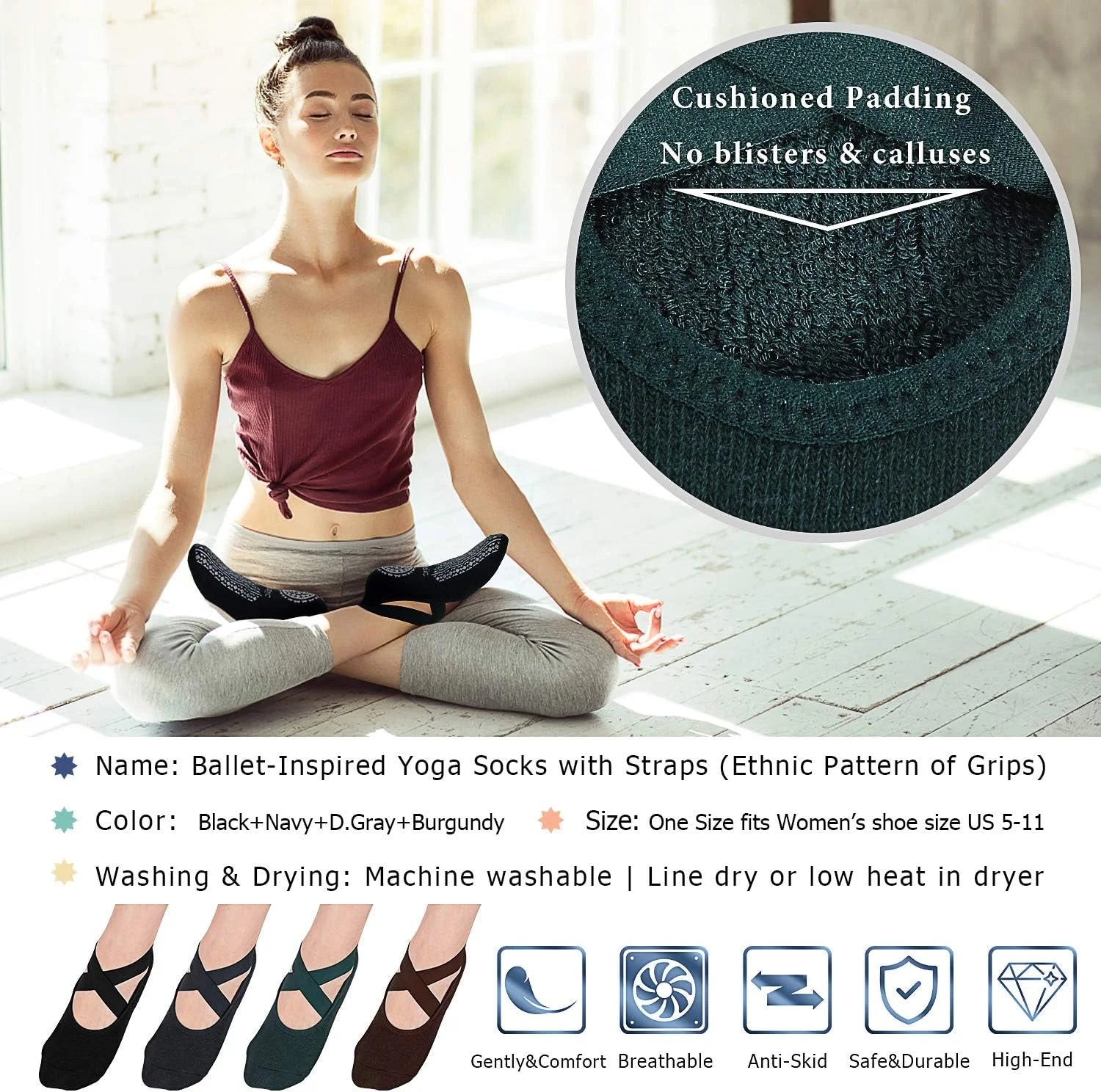 Ozaiic Pilates Socks for Women Non Slip Grip Yoga Barefoot Indoor Workout