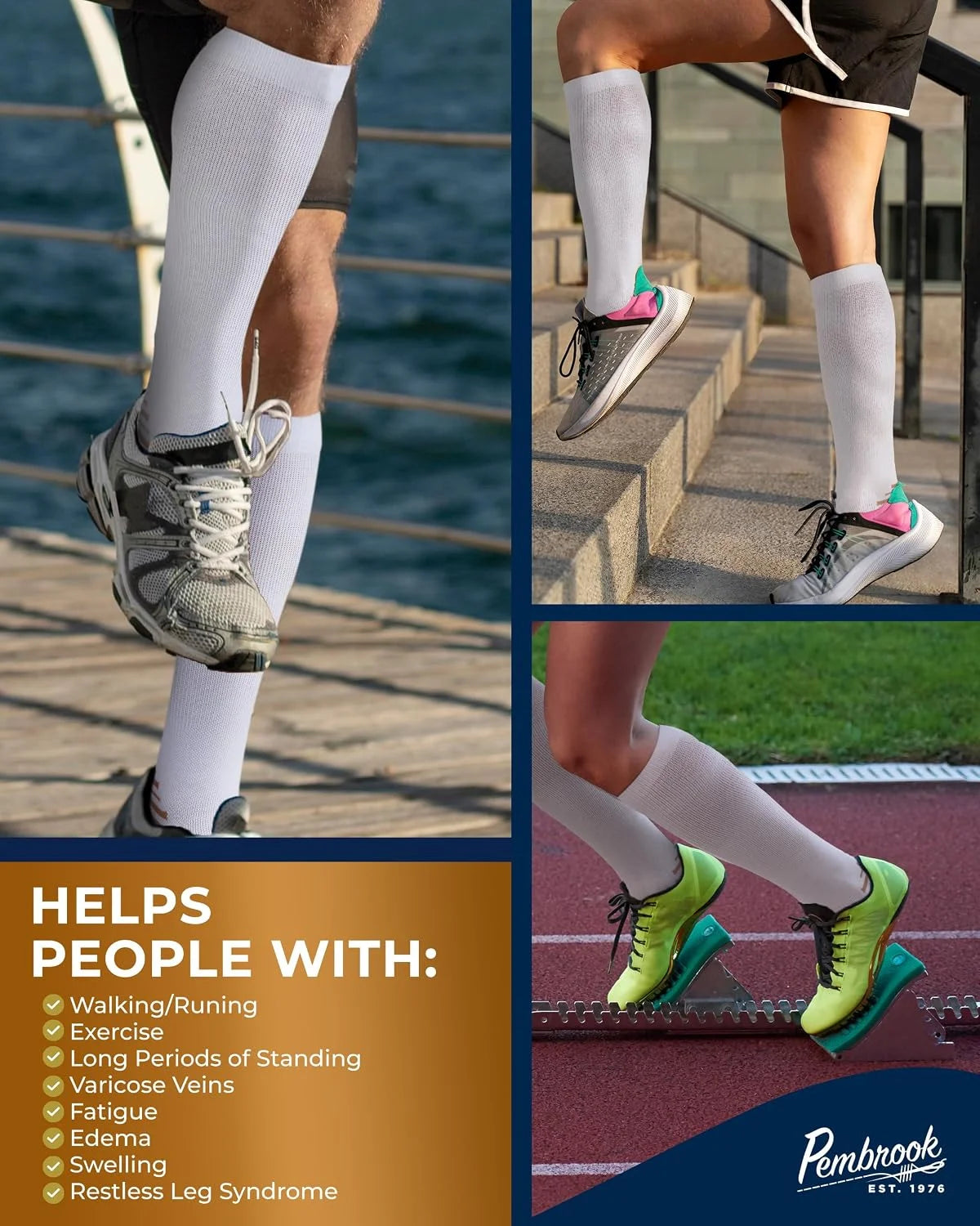 Pembrook 3 Pairs Copper Compression Socks 15-20 mmHg | Graduated Support