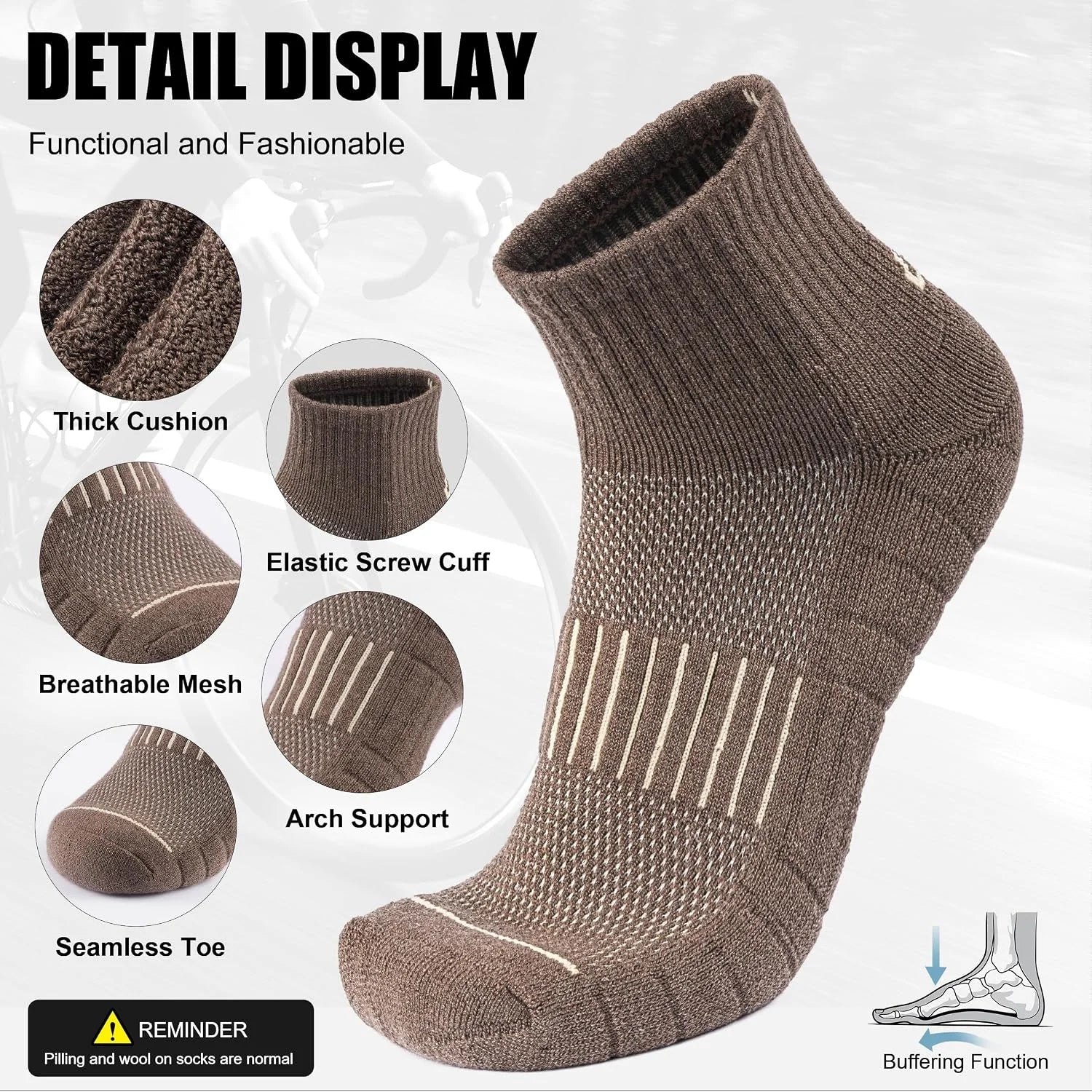 Lapulas Merino Wool Quarter Socks for Men Women, Hiking Running, 5 Pairs