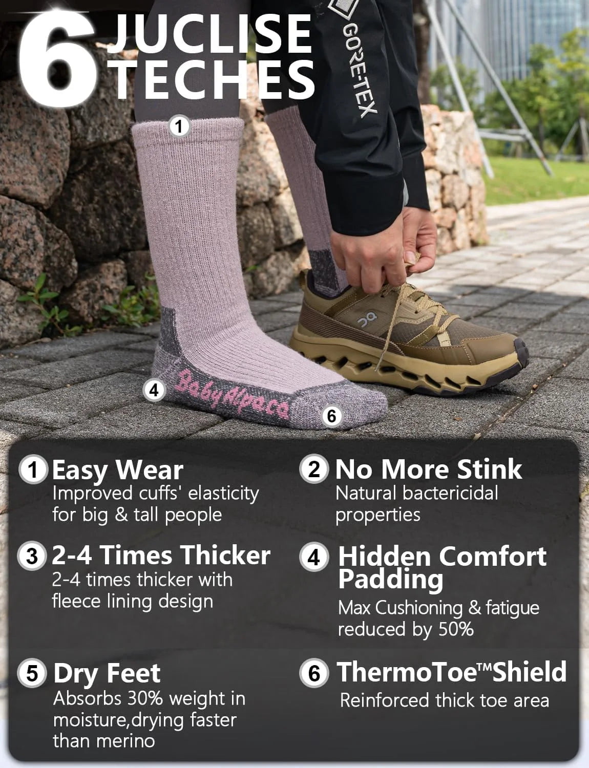 Juclise Alpaca Wool Hiking Crew Socks for Men and Women