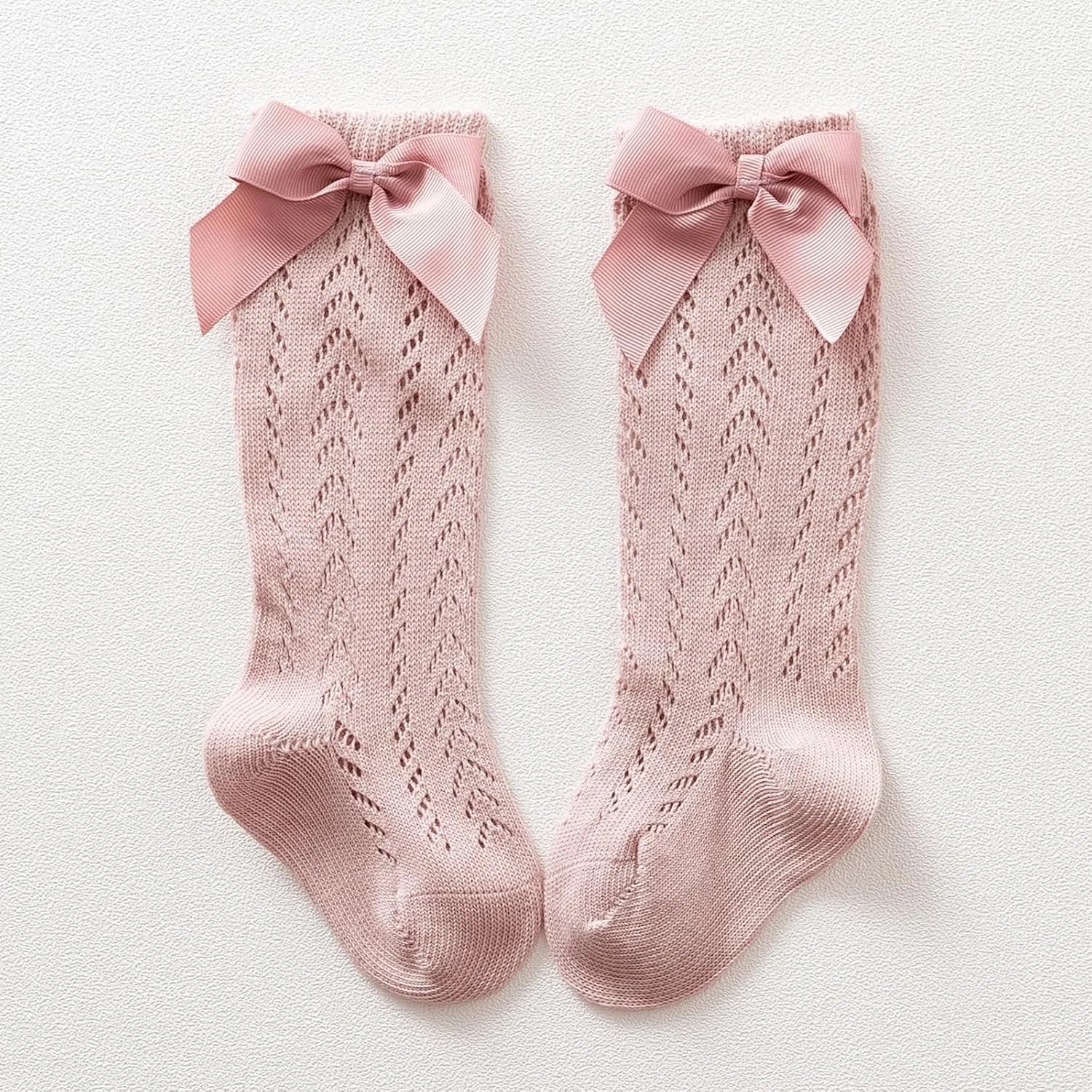 Baby Girls Knee High Socks Toddler Bow Mesh Tube Socks 5 Pairs