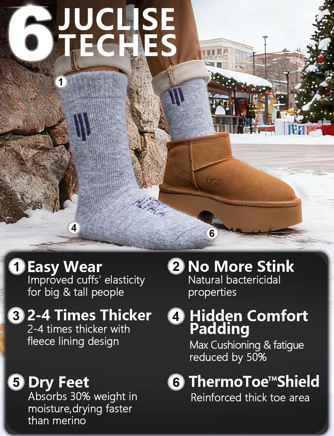 Juclise Alpaca Wool Crew Socks Men and Women,Thick Thermal Winter Cold Weather Hunting Hiking,Moisture Wicking Cushioned