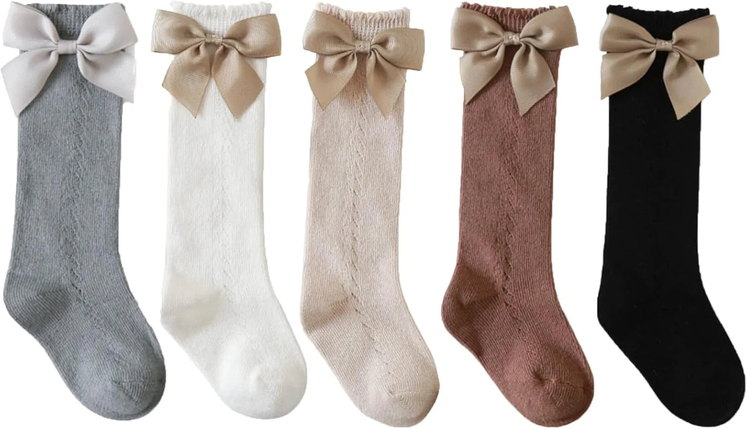 Baby Girls Knee High Socks Toddler Bow Mesh Tube Socks 5 Pairs