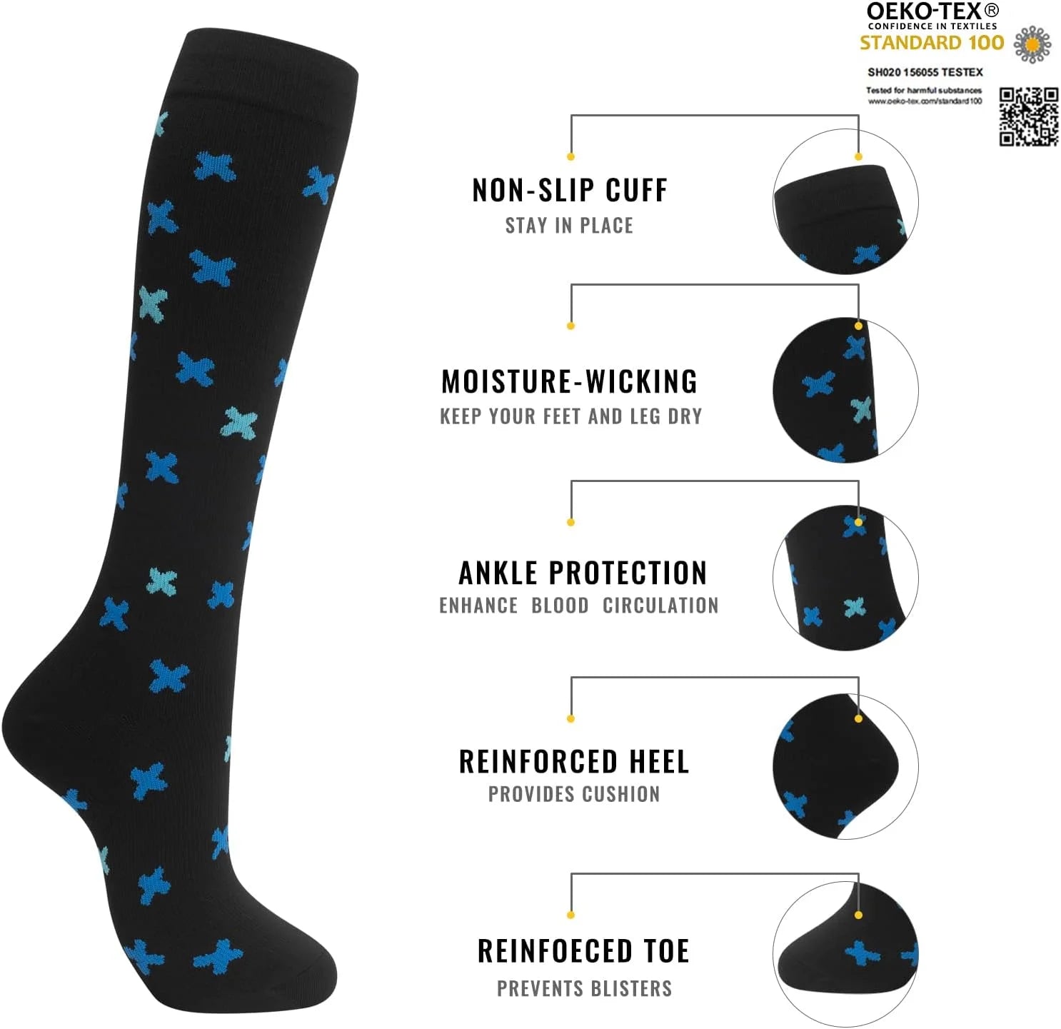 hello momoya Compression Socks for Women Men Circulation Knee High 8 Pairs for Nurses, Running, Travel, Athletic