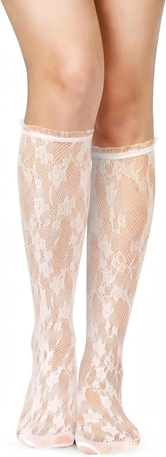 Benefeet Sox Womens Fishnet Knee High Socks Lace Ruffle Long Socks