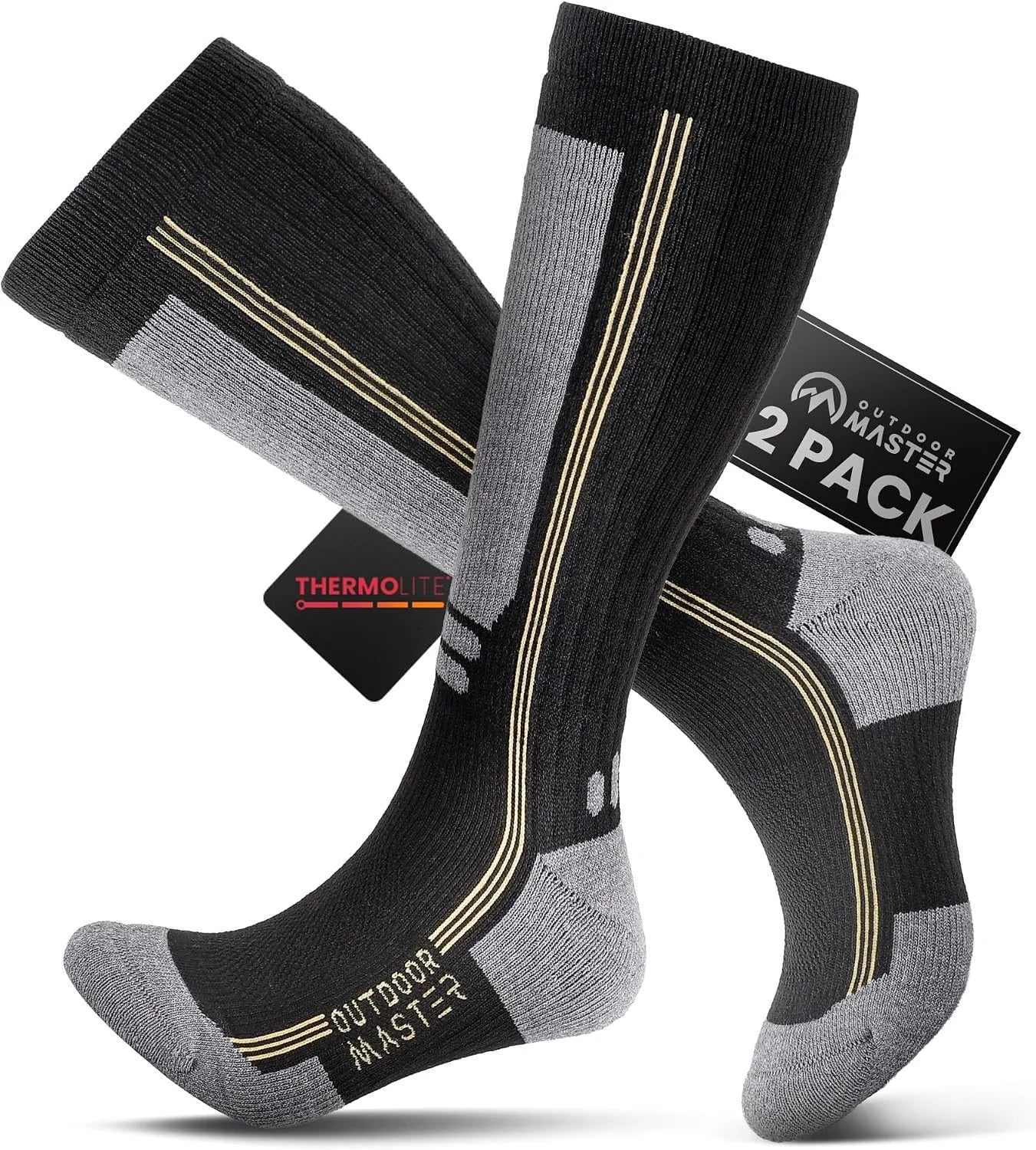 OutdoorMaster Thermolite Merino Wool Ski Socks, Compression Thermal Socks