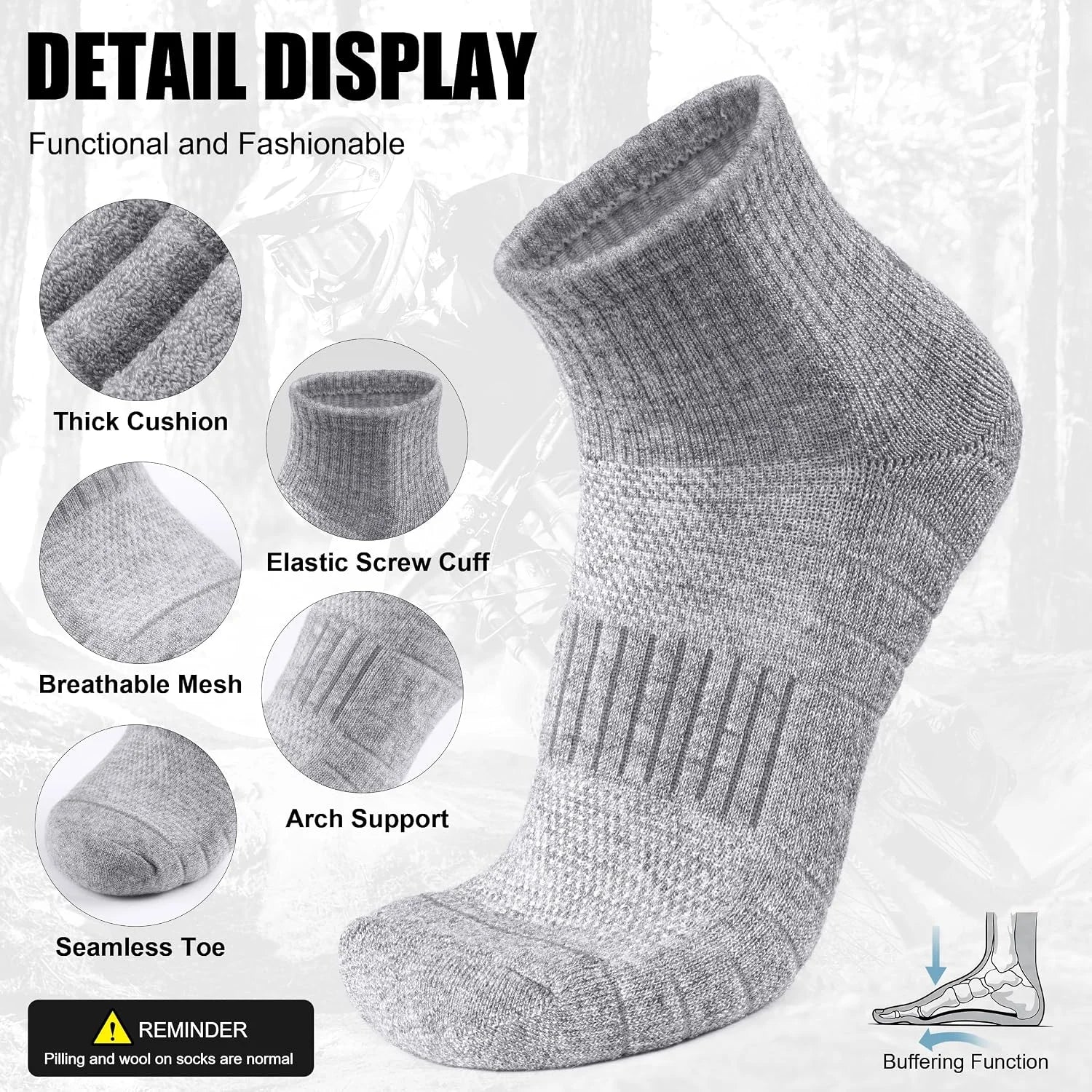 Lapulas Merino Wool Quarter Socks for Men Women, Hiking Running, 5 Pairs