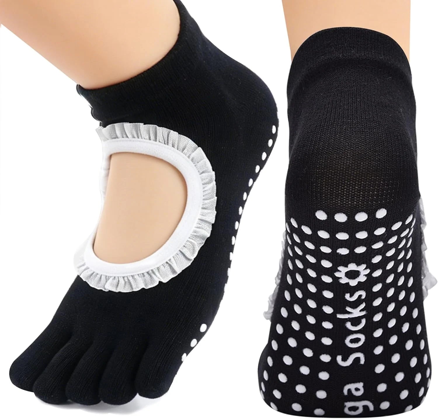 1/2 Pairs Pilates Socks for Women Non Slip Toe Grip Socks