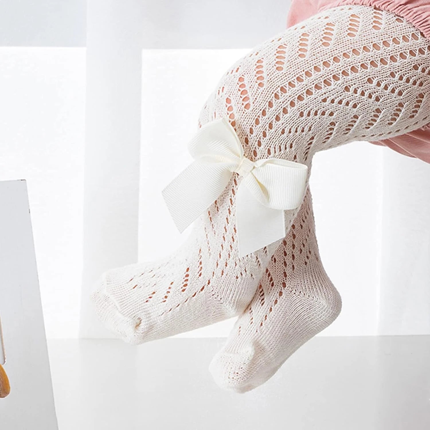 Baby Girl Tights Cute Bow Knit Leggings Toddler Stockings Cotton Pantyhose Infant Hollow Out Newborn Pants