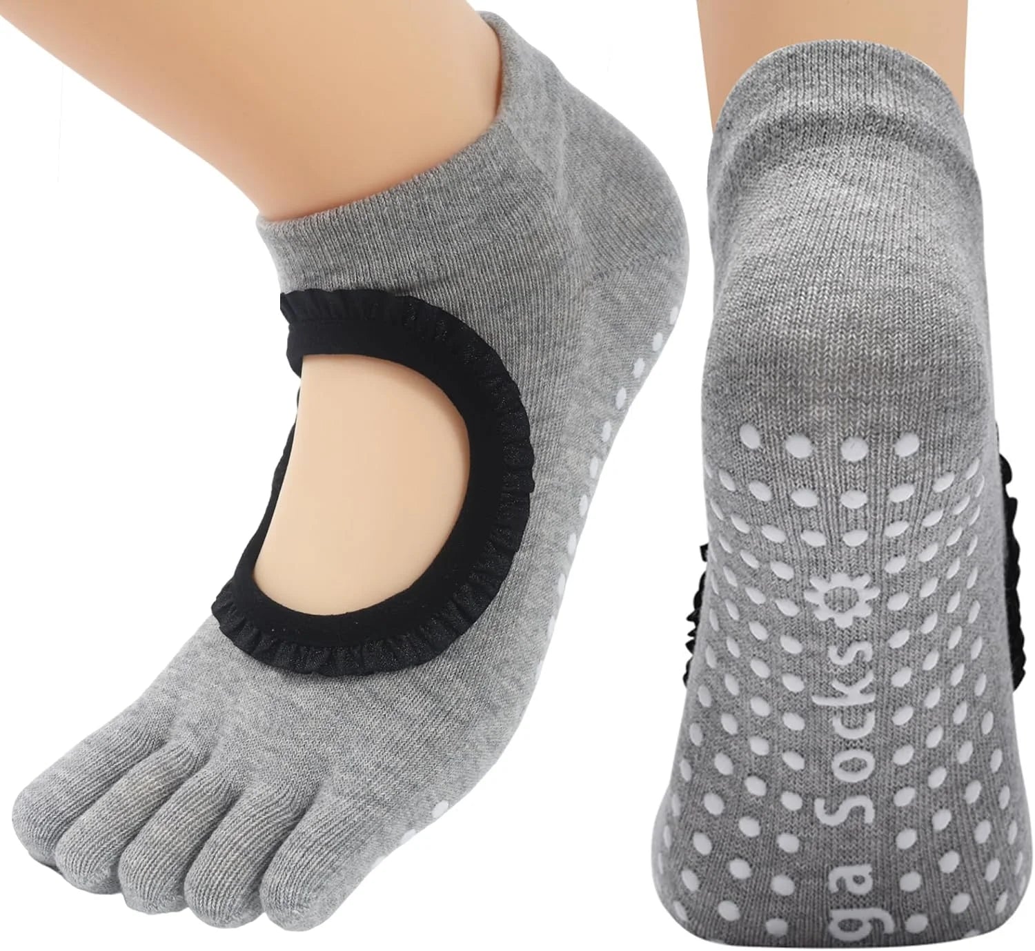1/2 Pairs Pilates Socks for Women Non Slip Toe Grip Socks