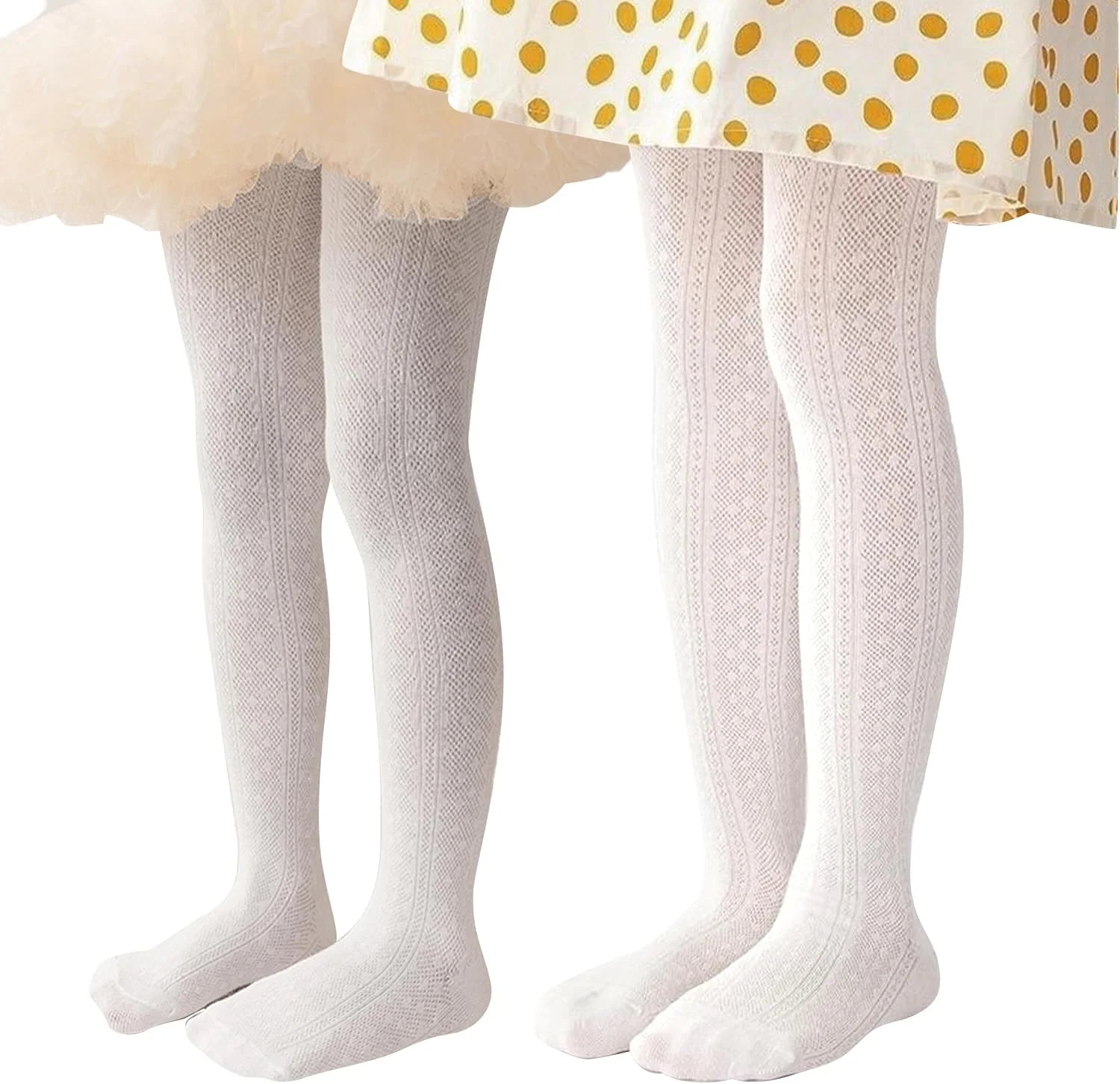 Miipat Baby Girl Tights Toddler Footed Leggings Mesh Lace Stockings 2 Pack Little Kids Thin Hollow Pantyhose