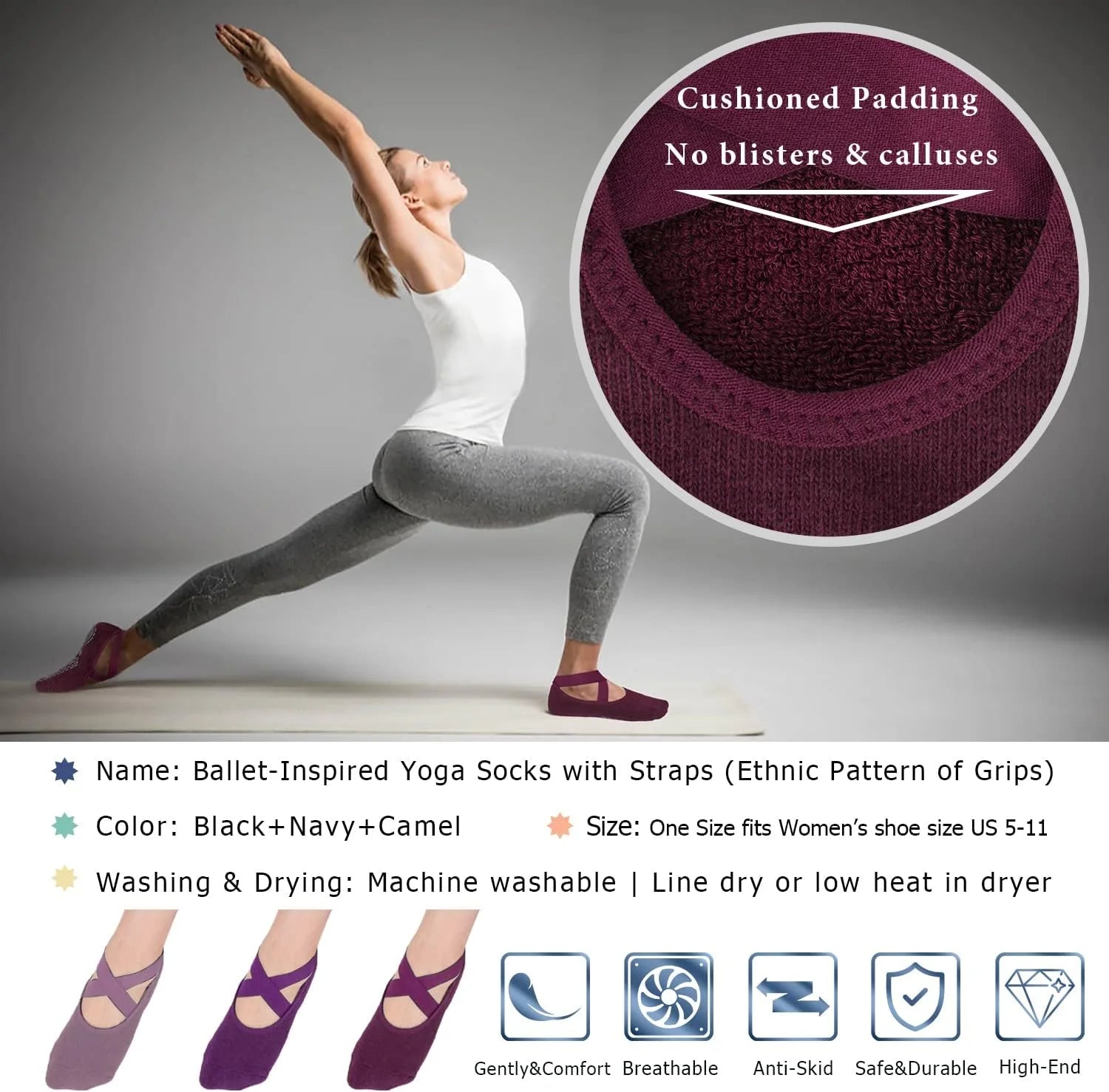 Ozaiic Pilates Socks for Women Non Slip Grip Yoga Barefoot Indoor Workout