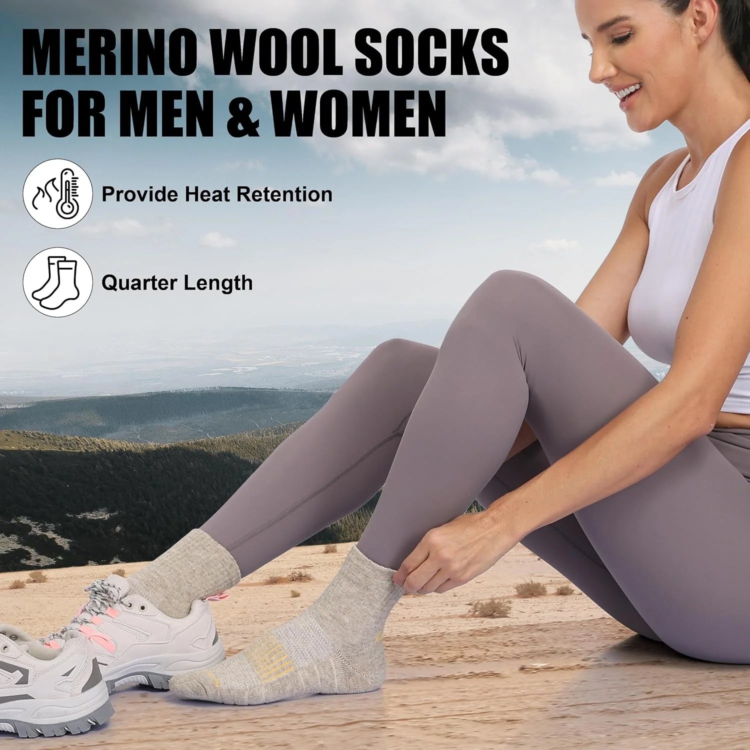 Lapulas Merino Wool Quarter Socks for Men Women, Hiking Running, 5 Pairs